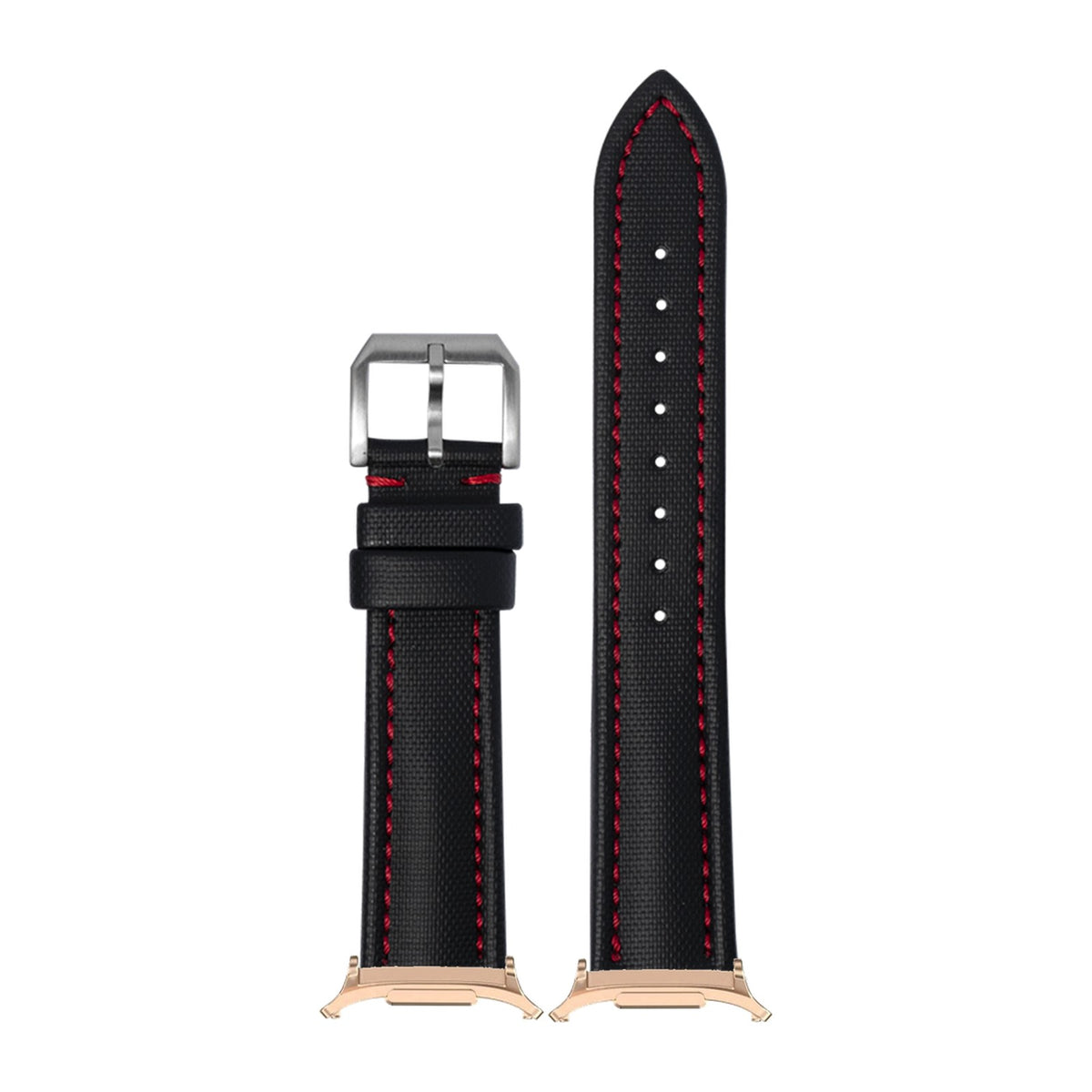 King Sailcloth - Black - Medium/Large for the Galaxy Watch 8, 9 and Ultra with Rose Gold adapter fitted