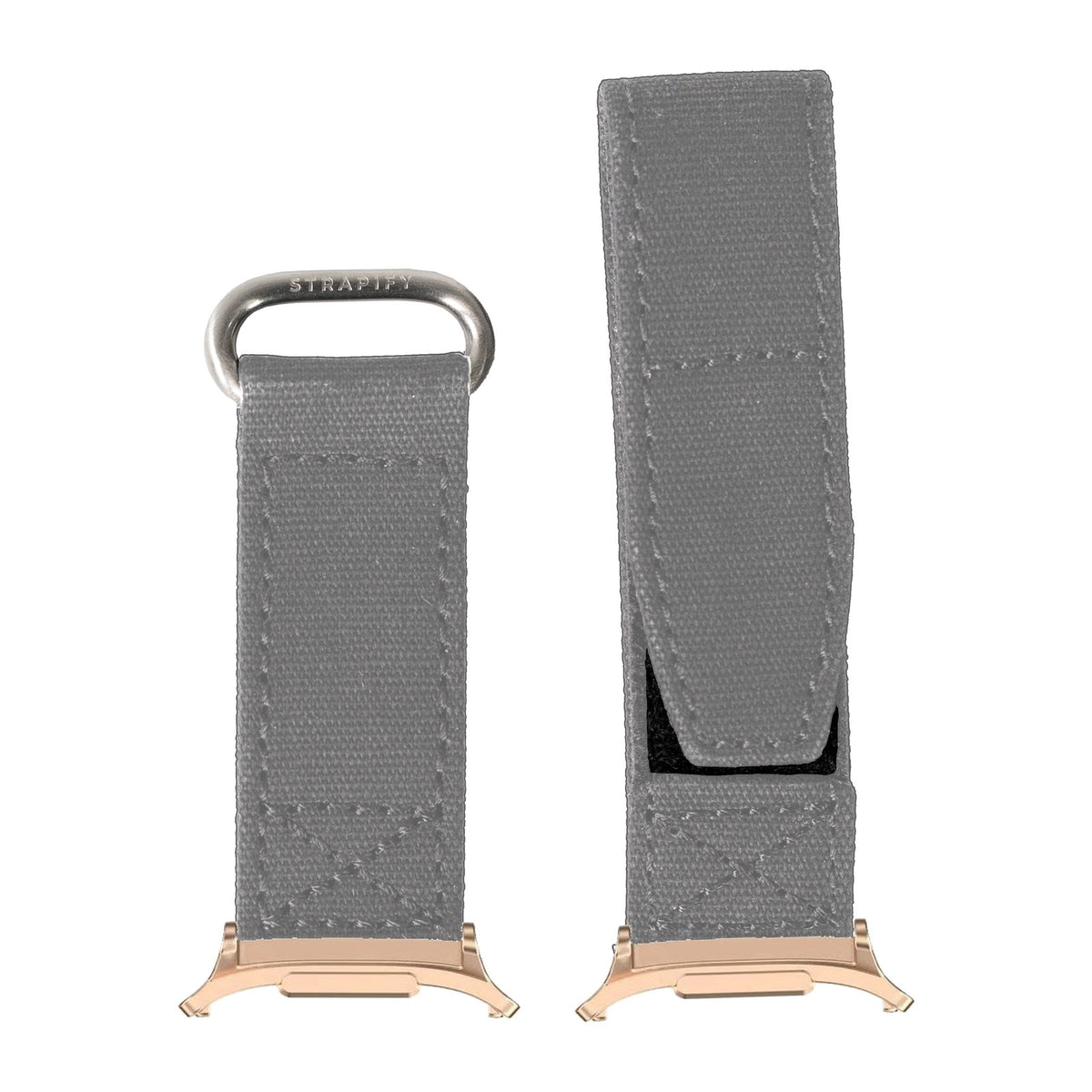 Military Velcro - Grey for the Galaxy Watch 8, 9 and Ultra with Rose Gold adapter fitted