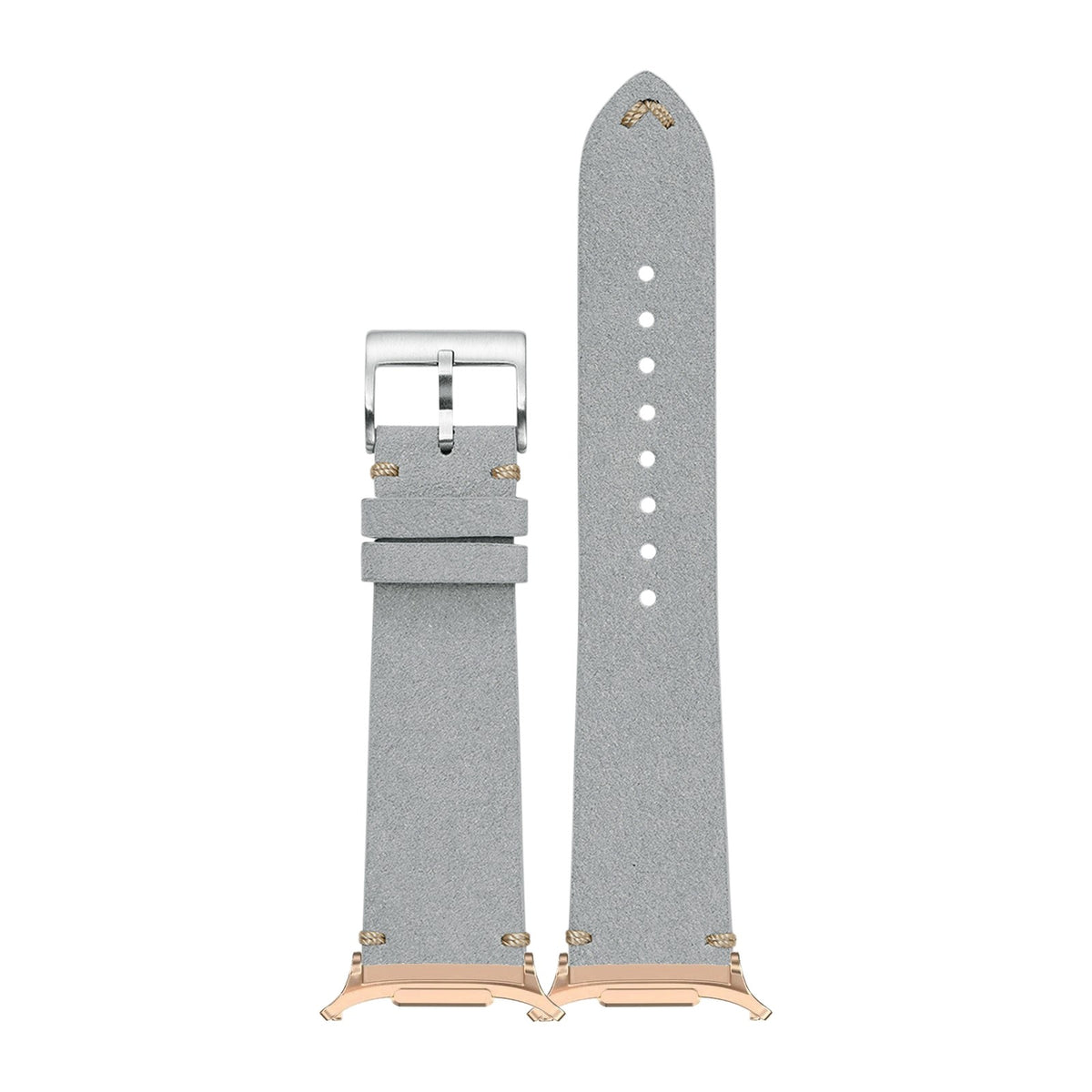 Alcantara Leather - Vintage - Grey for the Galaxy Watch 8, 9 and Ultra with Rose Gold adapter fitted