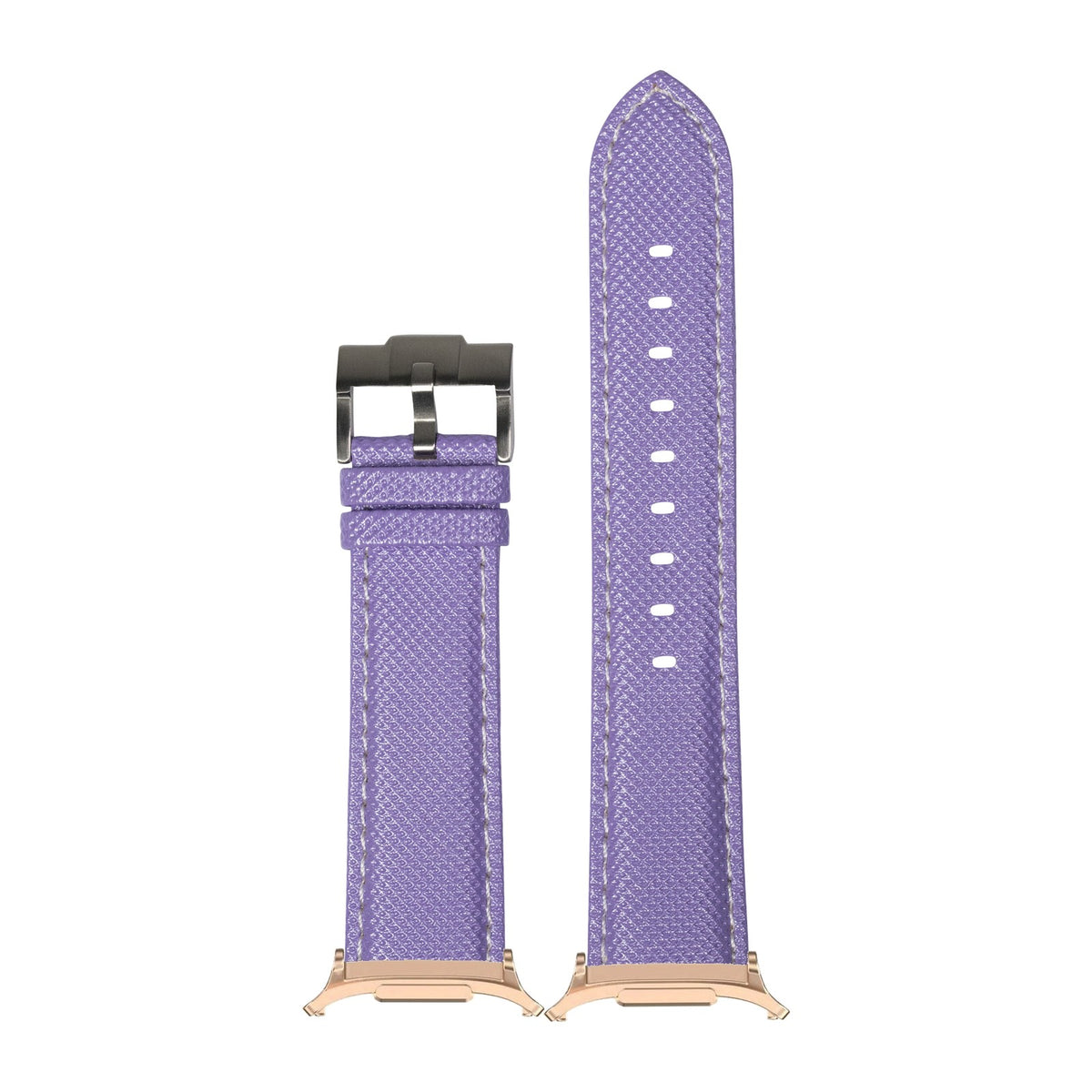 Sailcloth - Lavender with White Stitching for the Galaxy Watch 8, 9 and Ultra with Rose Gold adapter fitted