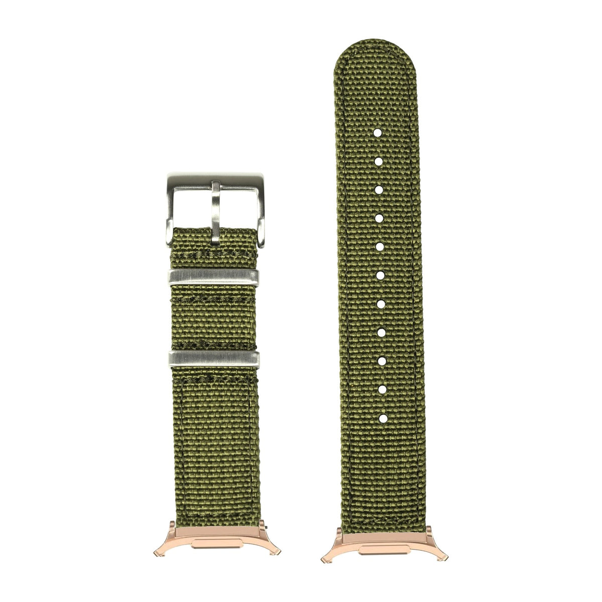 Alpha Militex - Army Green for the Galaxy Watch 8, 9 and Ultra with Rose Gold adapter fitted