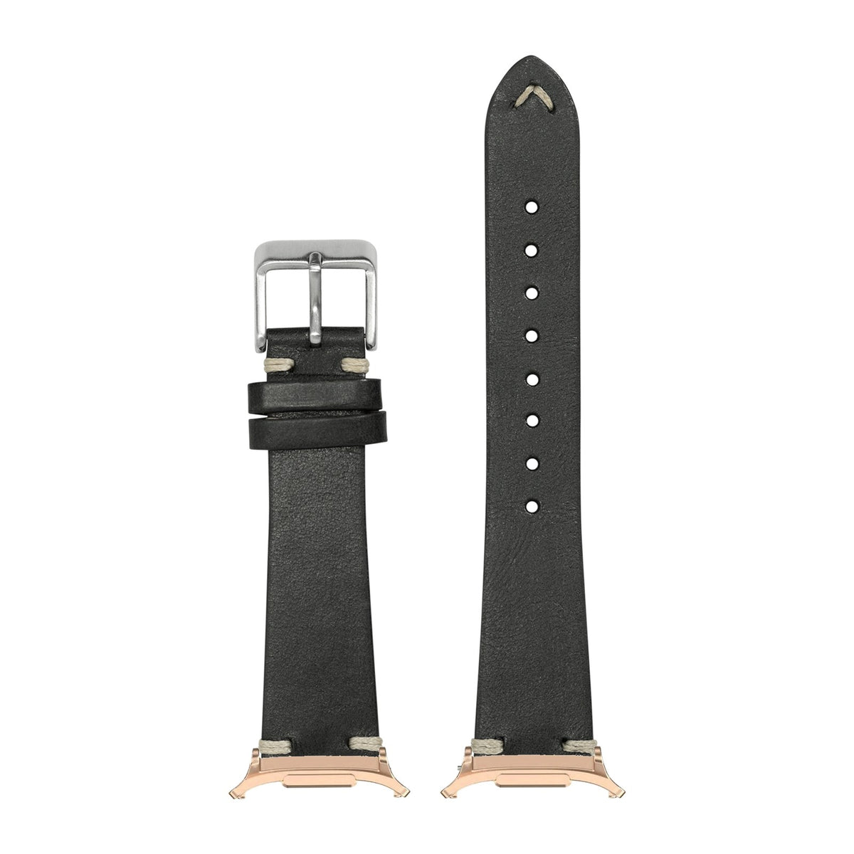 Vintage Knotted Leather - Black for the Galaxy Watch 8, 9 and Ultra with Rose Gold adapter fitted