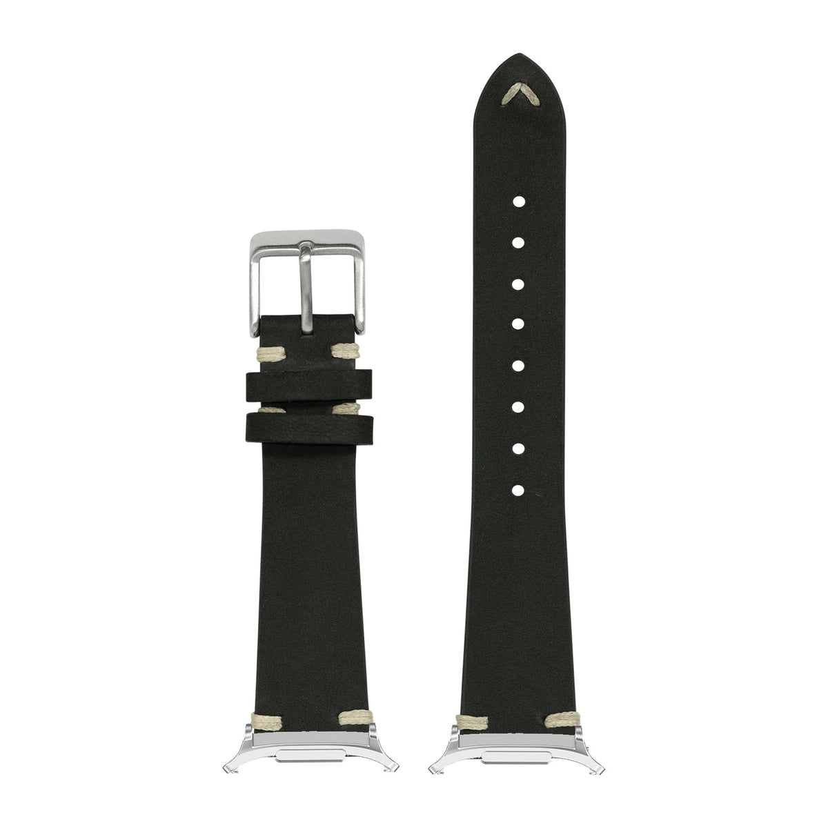 Vintage Knotted - Nubuck Leather - Black for the Galaxy Watch 8, 9 and Ultra with Silver adapter fitted