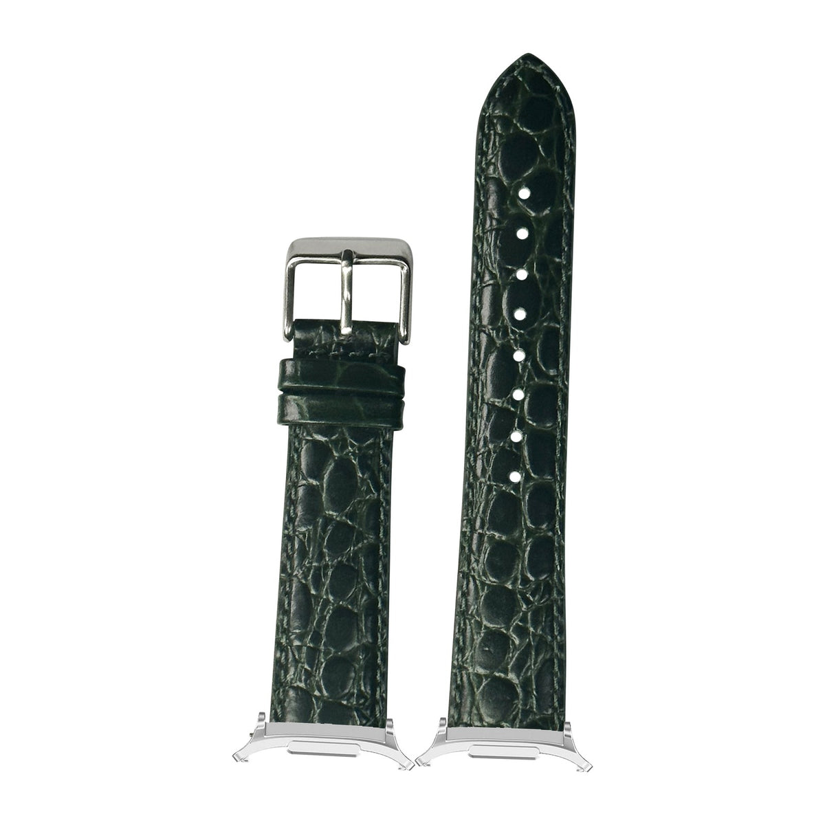 Alligator Leather - Dark Green for the Galaxy Watch 8, 9 and Ultra with Silver adapter fitted