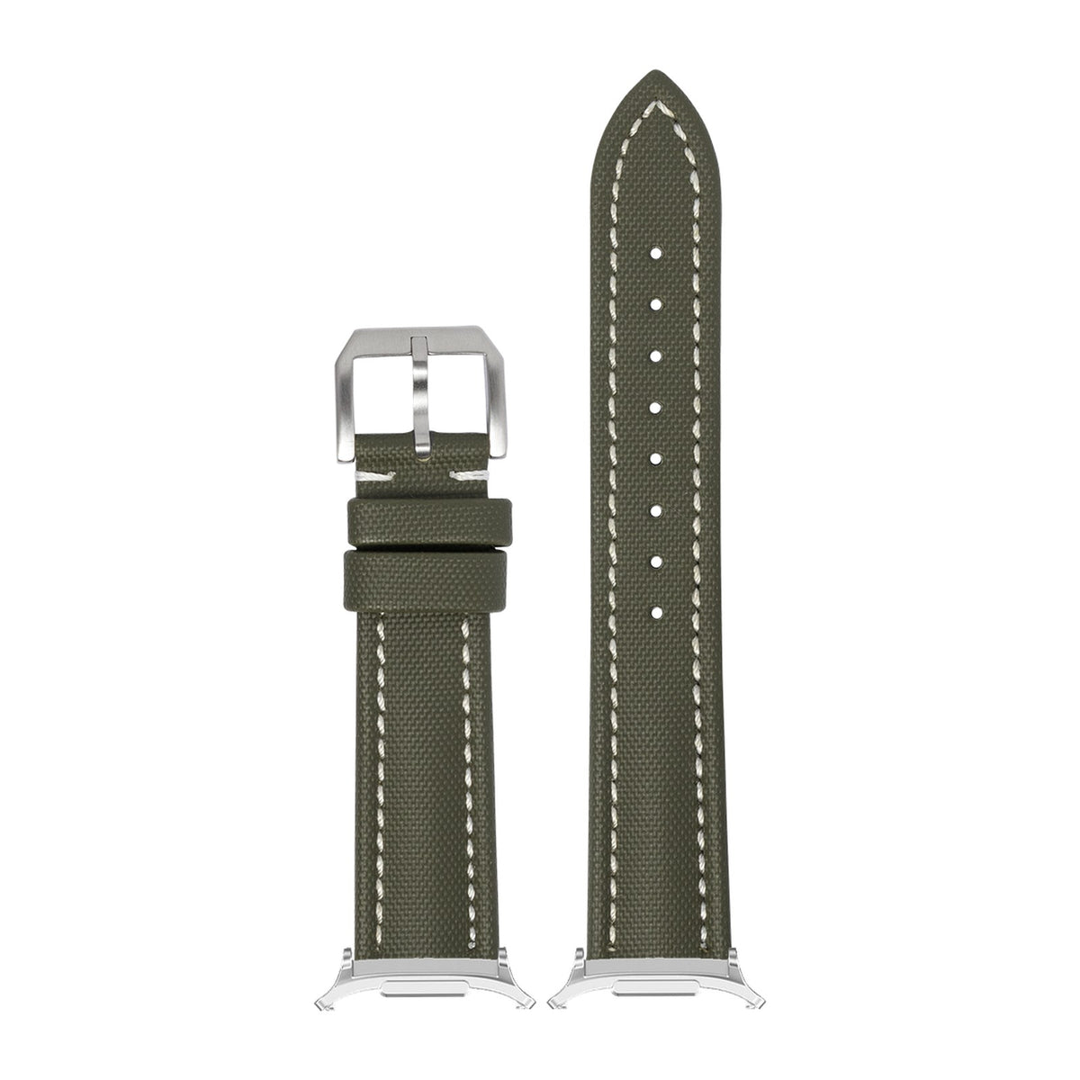 King Sailcloth - Army Green - Medium/Large for the Galaxy Watch 8, 9 and Ultra with Silver adapter fitted
