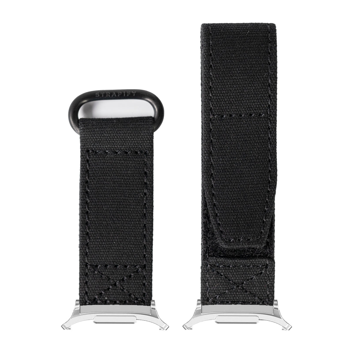 Military Velcro - Stealth Black for the Galaxy Watch 8, 9 and Ultra with Silver adapter fitted