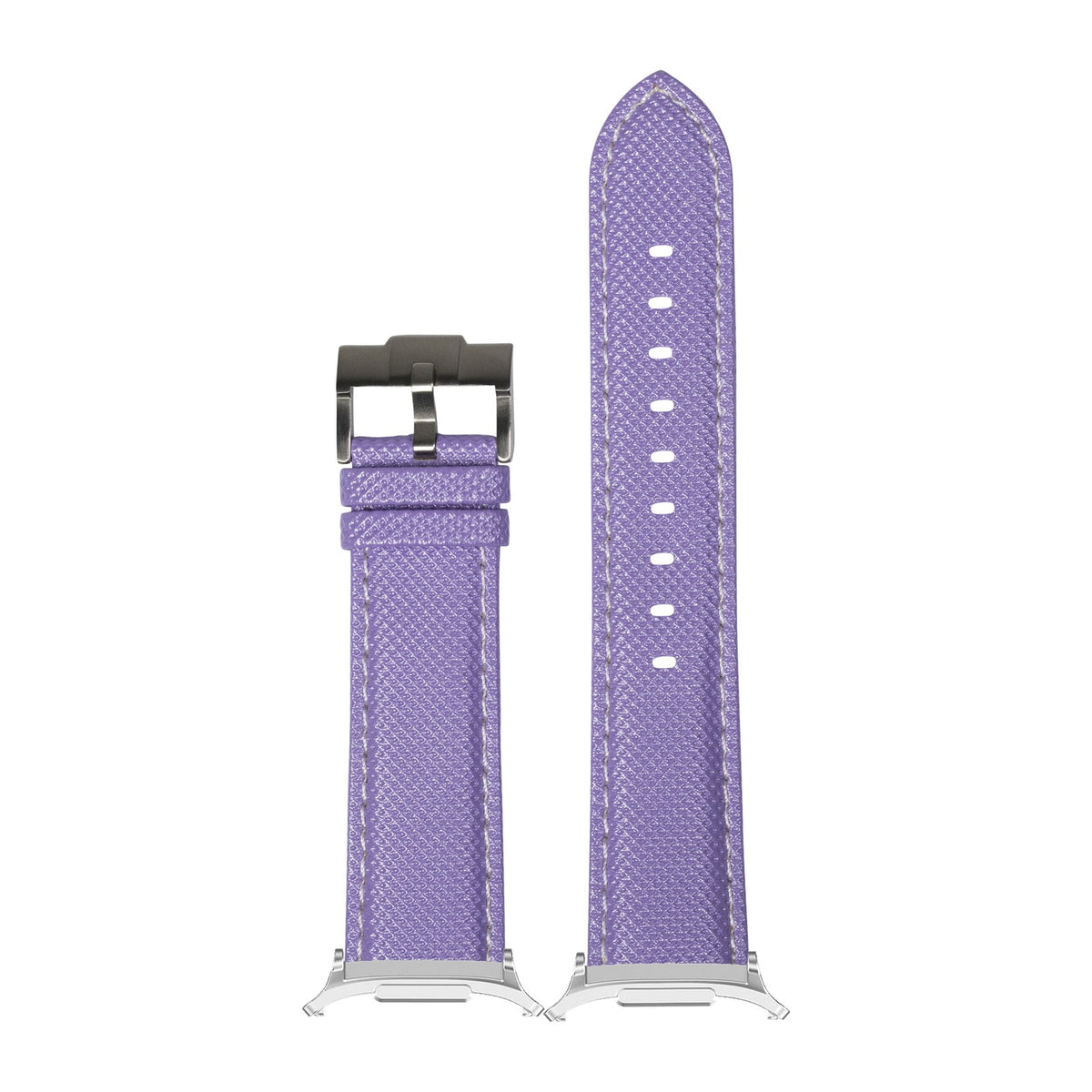 Sailcloth - Lavender with White Stitching for the Galaxy Watch 8, 9 and Ultra with Silver adapter fitted