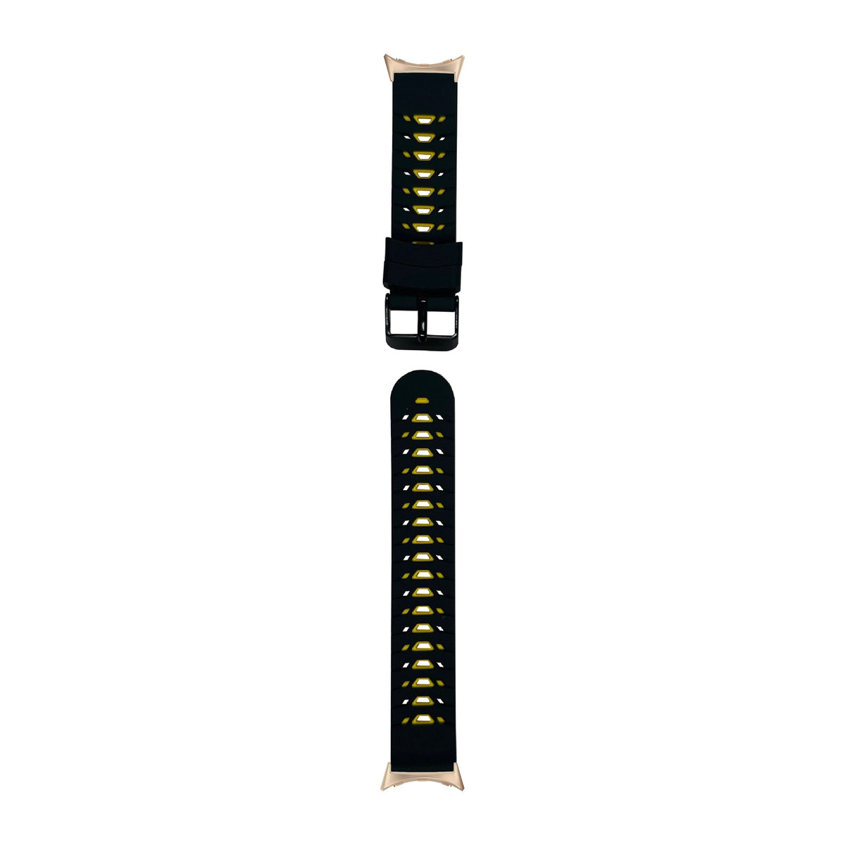 Flexi Silicone - Armour Black/Yellow Rose Gold with Google Pixel Spring Bar Adapters - Wear Any 20mm Strap! for Pixel Watch 3-5 45mm