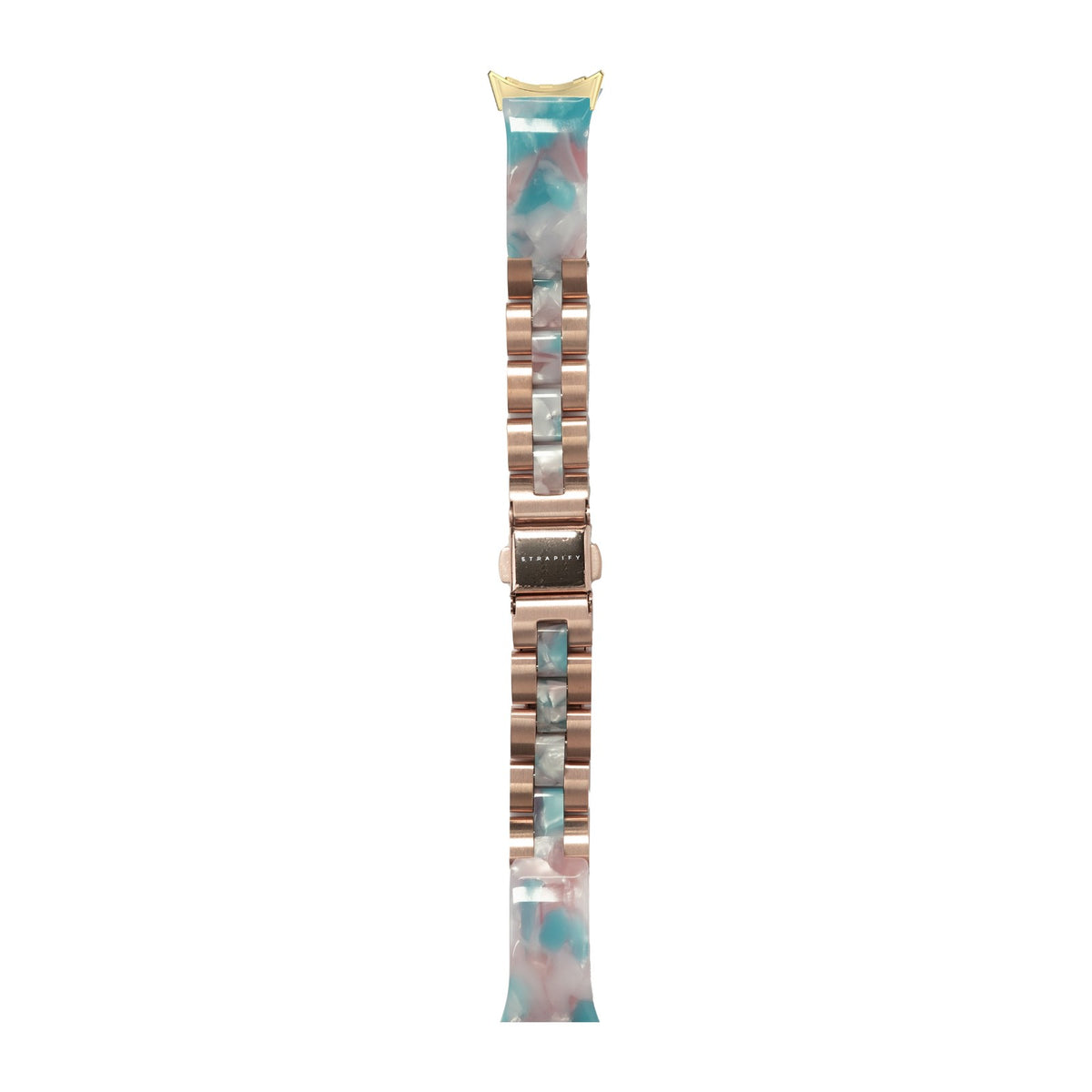 Acetate Bangle - Blue Pearl / Rose Gold Gold with Google Pixel Spring Bar Adapters - Wear Any 20mm Strap! for Pixel Watch 1-5 41mm