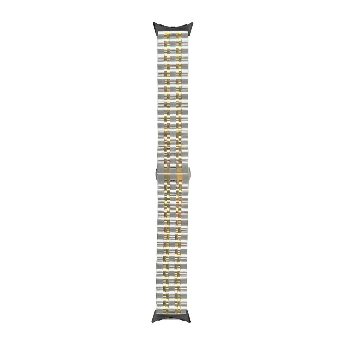 Steel Bracelet (Silver/Gold) - Deployment Clasp 2 Black with Google Pixel Spring Bar Adapters - Wear Any 20mm Strap! for Pixel Watch 3-5 45mm