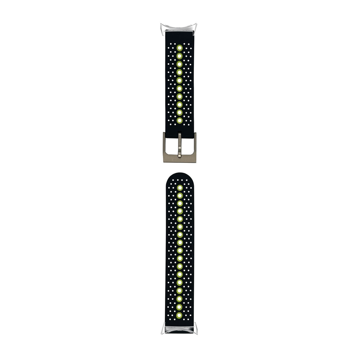 Flexi Sports Silicone 2 Black/Green Silver with Google Pixel Spring Bar Adapters - Wear Any 20mm Strap! for Pixel Watch 1-5 41mm