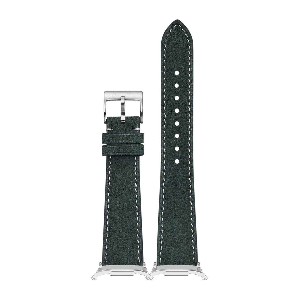 Alcantara Leather - Green | White Stitching Silver with Strap Adapter for Galaxy Watch 8-9/Ultra