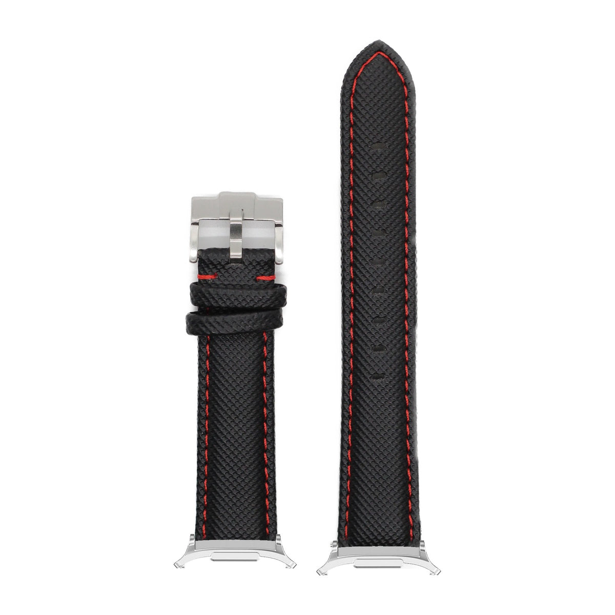 Sailcloth - Black | Red Stitching Silver with Strap Adapter for Galaxy Watch 8-9/Ultra