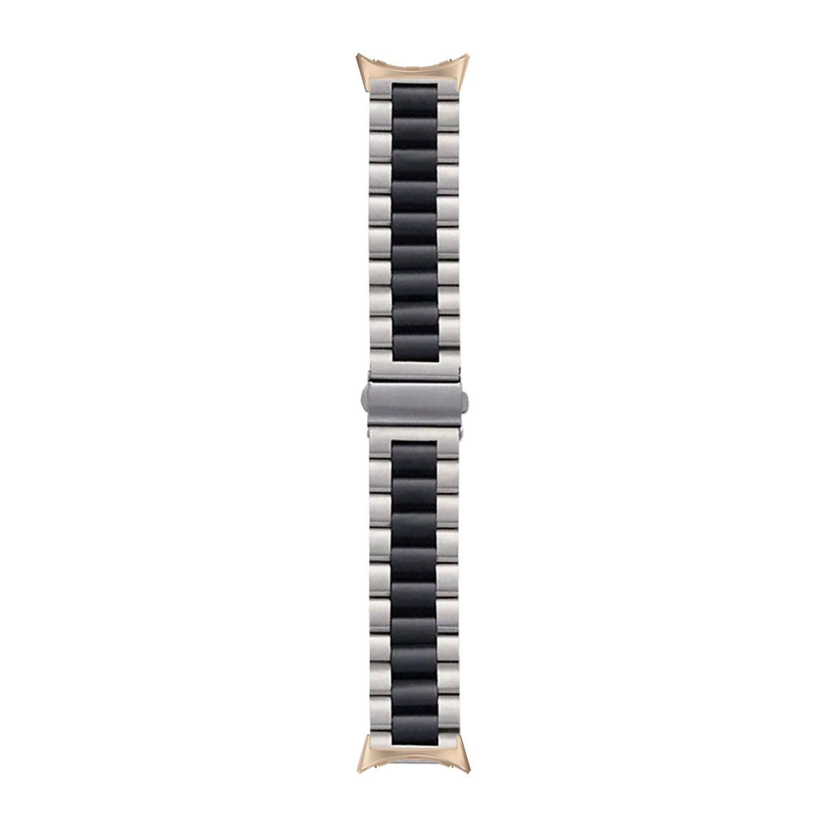 Steel Bracelet Rose Gold with Deployant Clasp - Silver/Black with Google Pixel Spring Bar Adapters - Wear Any 20mm Strap! for Pixel Watch 3-5 45mm