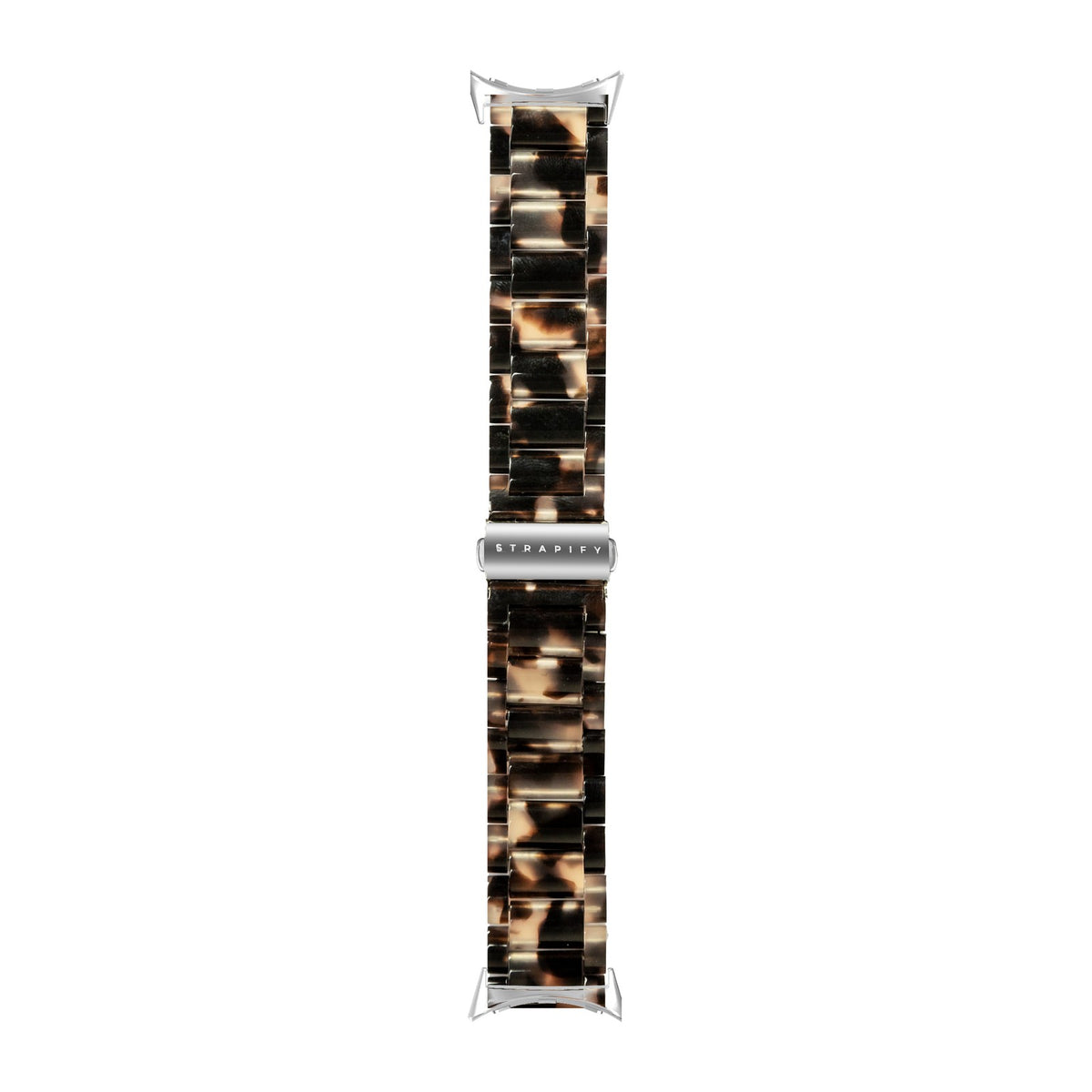 Crystalised Acetate - Tortoiseshell Dark Brown Silver with Google Pixel Spring Bar Adapters - Wear Any 20mm Strap! for Pixel Watch 3-5 45mm