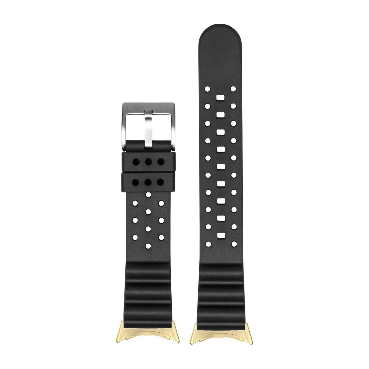 Diver's FKM Rubber Black Gold with Google Pixel Spring Bar Adapters - Wear Any 20mm Strap! for Pixel Watch 1-5 41mm
