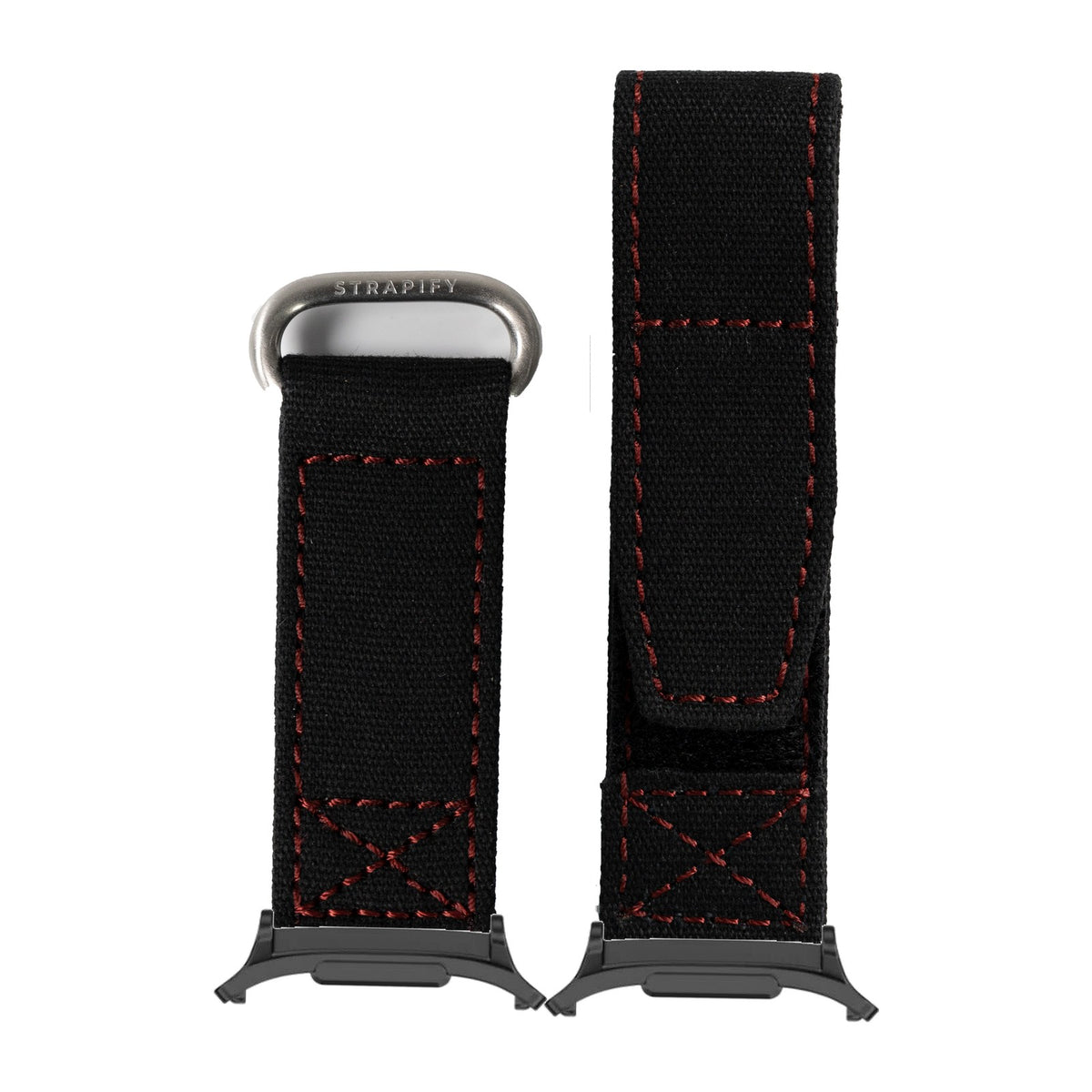 Military Velcro - Black/Red for the Galaxy Watch 8, 9 and Ultra with adapter fitted