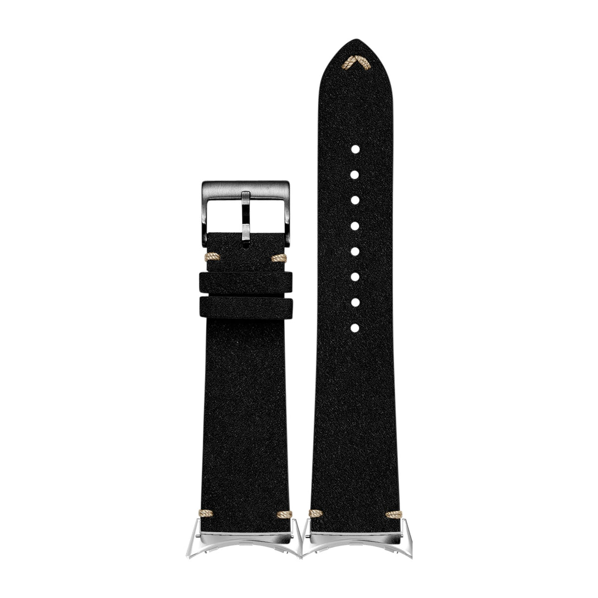Alcantara Leather - Vintage - Black Silver with Google Pixel Spring Bar Adapters - Wear Any 20mm Strap! for Pixel Watch 3-5 45mm
