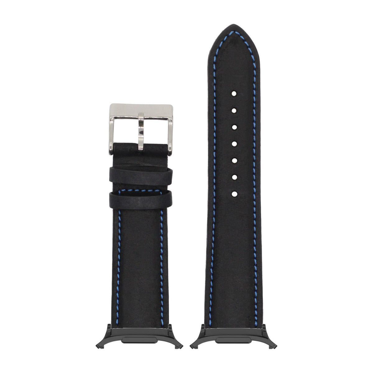 Padded Leather - Black | Blue Stitching for the Galaxy Watch 8, 9 and Ultra with adapter fitted