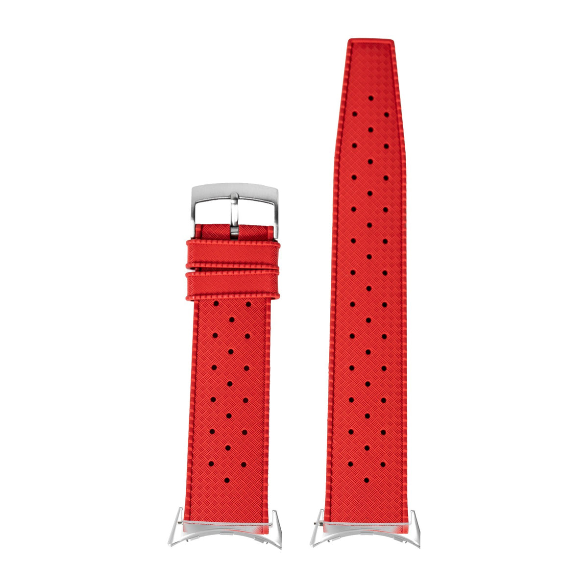 King Tropic FKM Rubber - Red Silver with Google Pixel Spring Bar Adapters - Wear Any 20mm Strap! for Pixel Watch 1-5 41mm