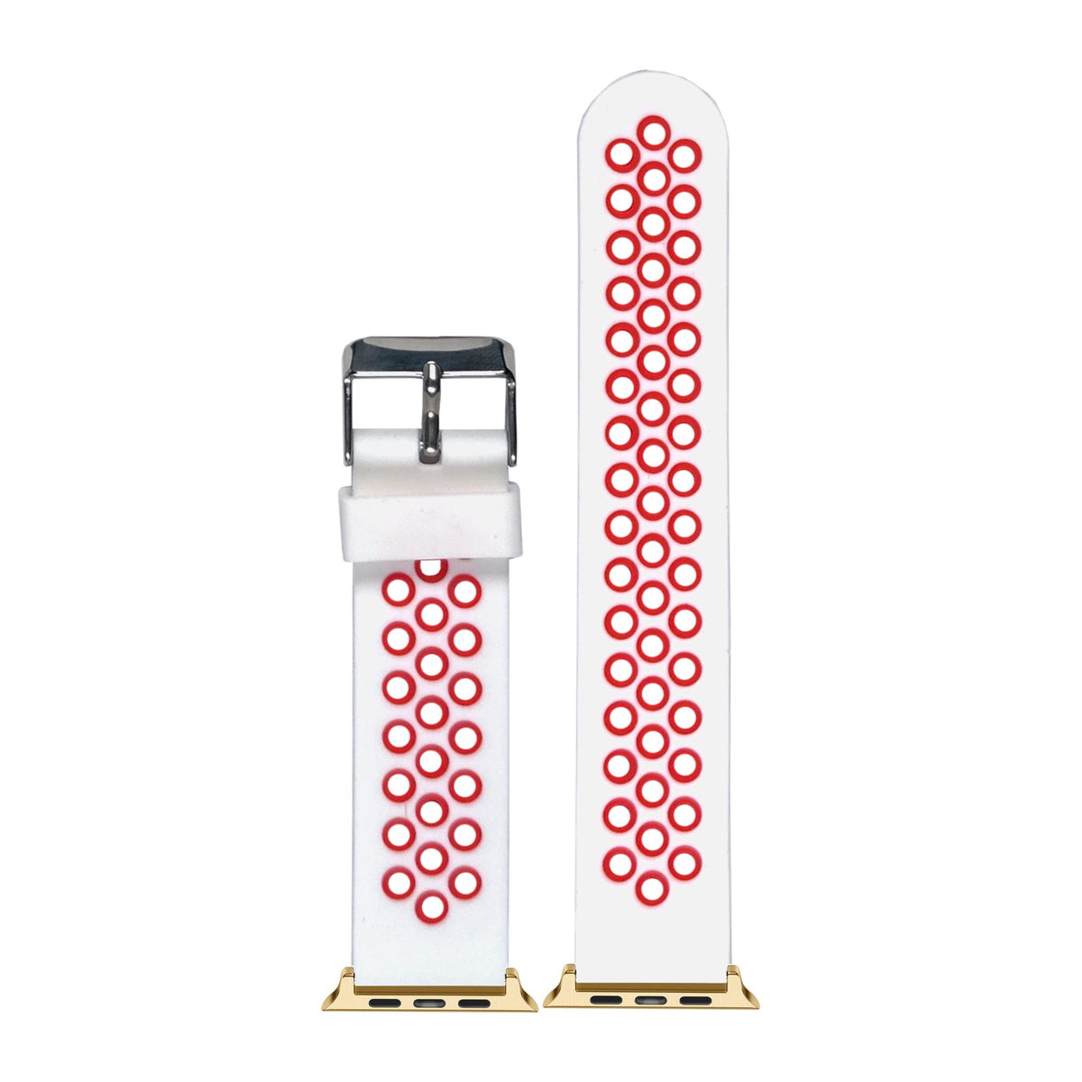 Flexi Sports Silicone White/Red Gold with Connecters - Spring Bar Type for Apple Watch