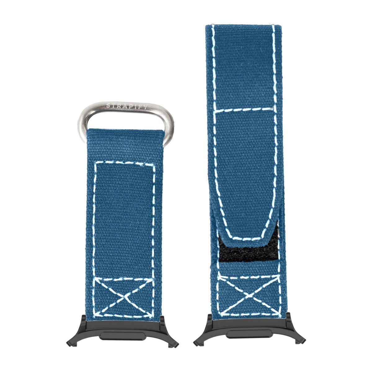 Military Velcro - Petrol Blue | White Stitching for the Galaxy Watch 8, 9 and Ultra with adapter fitted