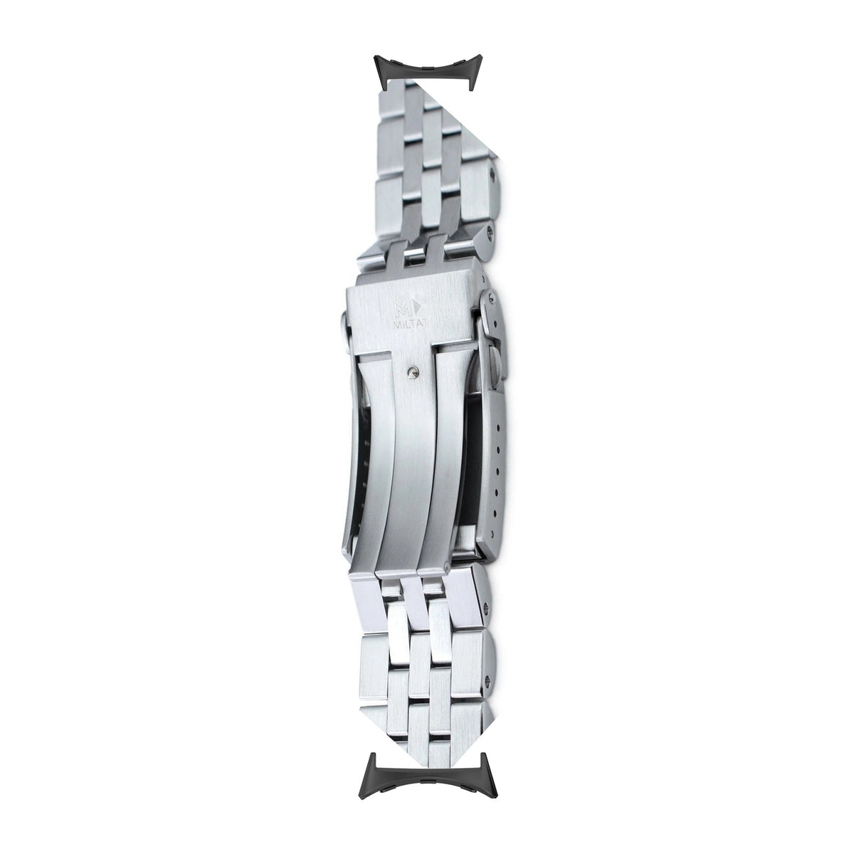 Angus-J Louis Steel Bracelet Black with V-Clasp with Google Pixel Spring Bar Adapters - Wear Any 20mm Strap! for Pixel Watch 3-5 45mm