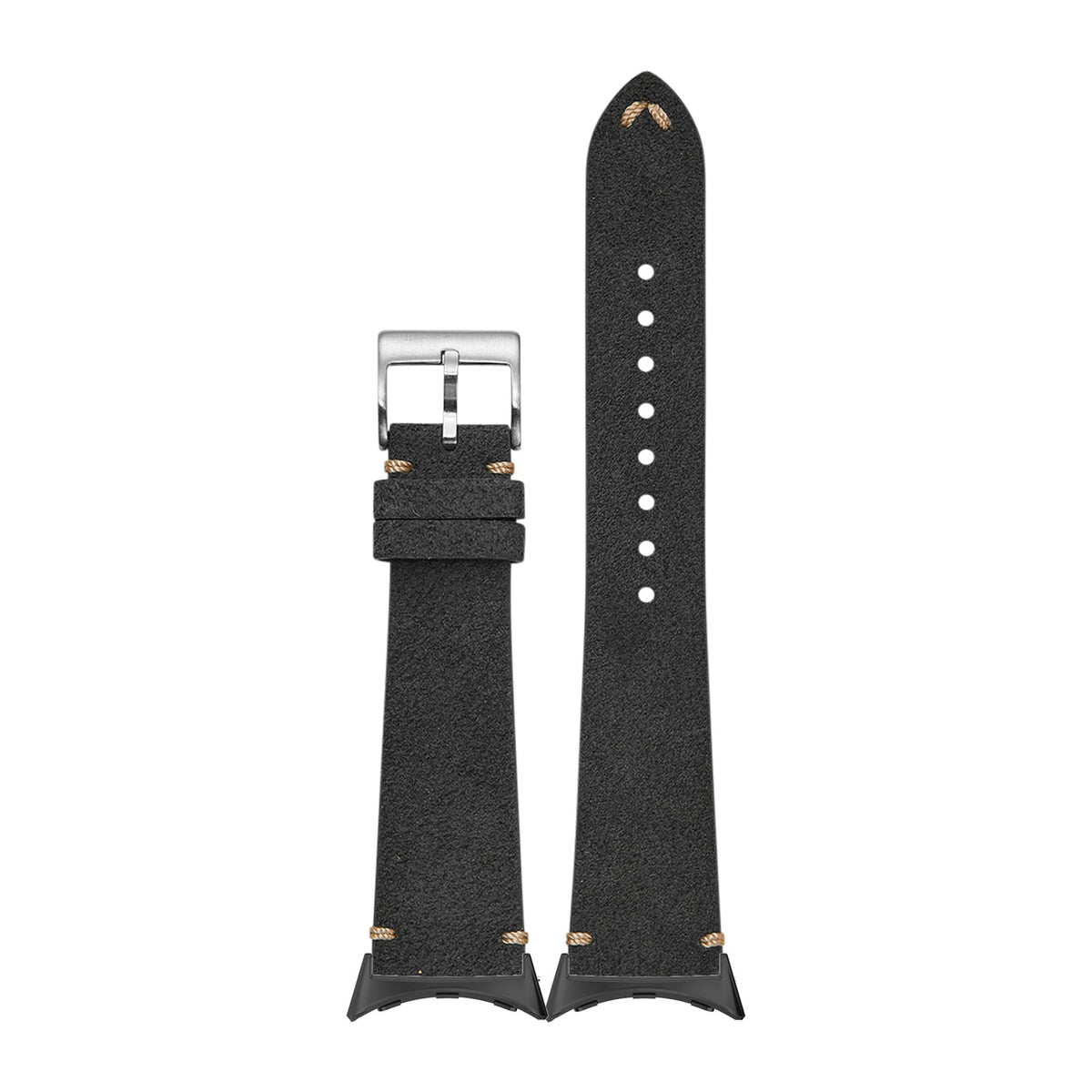 Alcantara Leather - Vintage - Dark Grey Black with Google Pixel Spring Bar Adapters - Wear Any 20mm Strap! for Pixel Watch 3-5 45mm