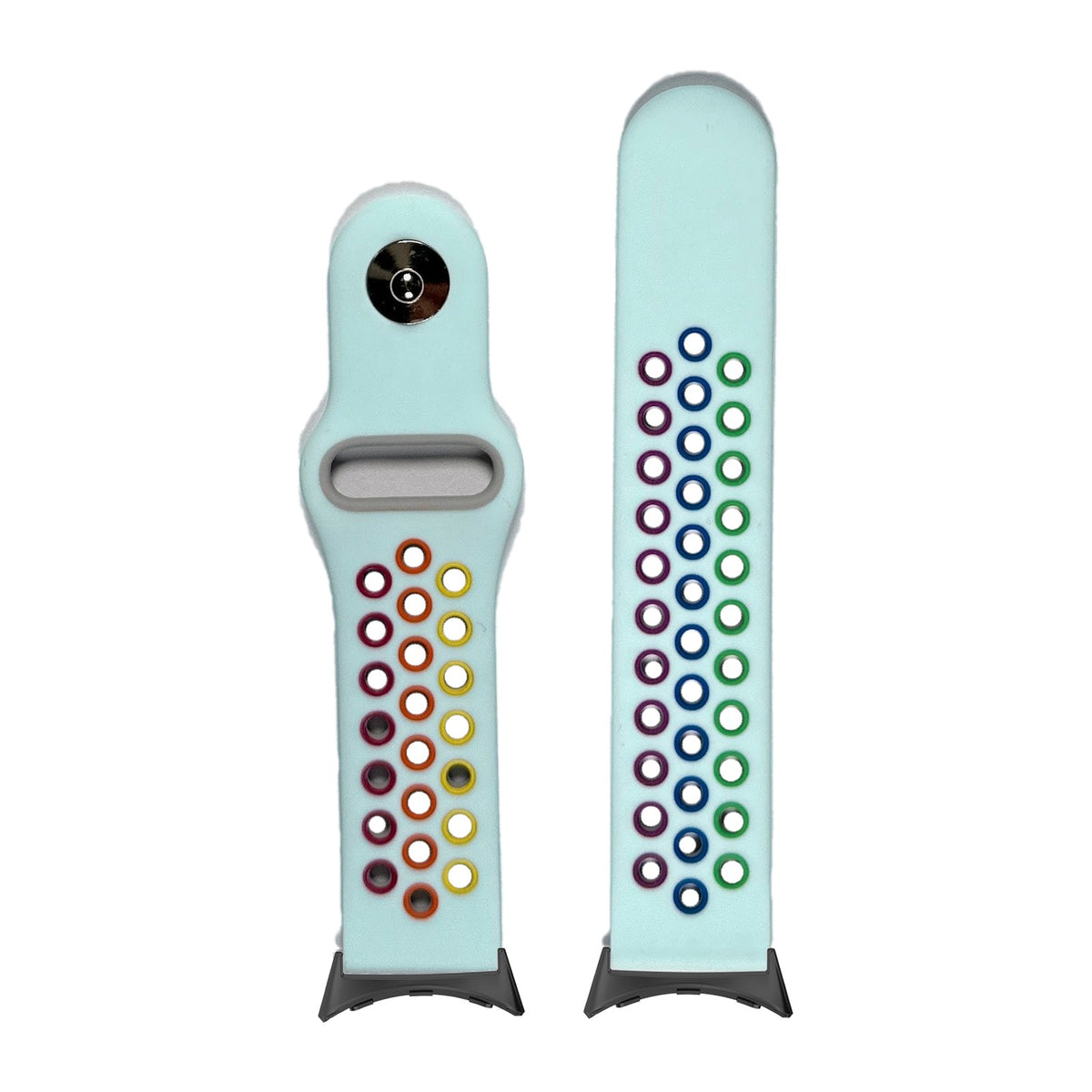 Rainbow Sports Silicone Sky Blue Black with Google Pixel Spring Bar Adapters - Wear Any 20mm Strap! for Pixel Watch 1-5 41mm