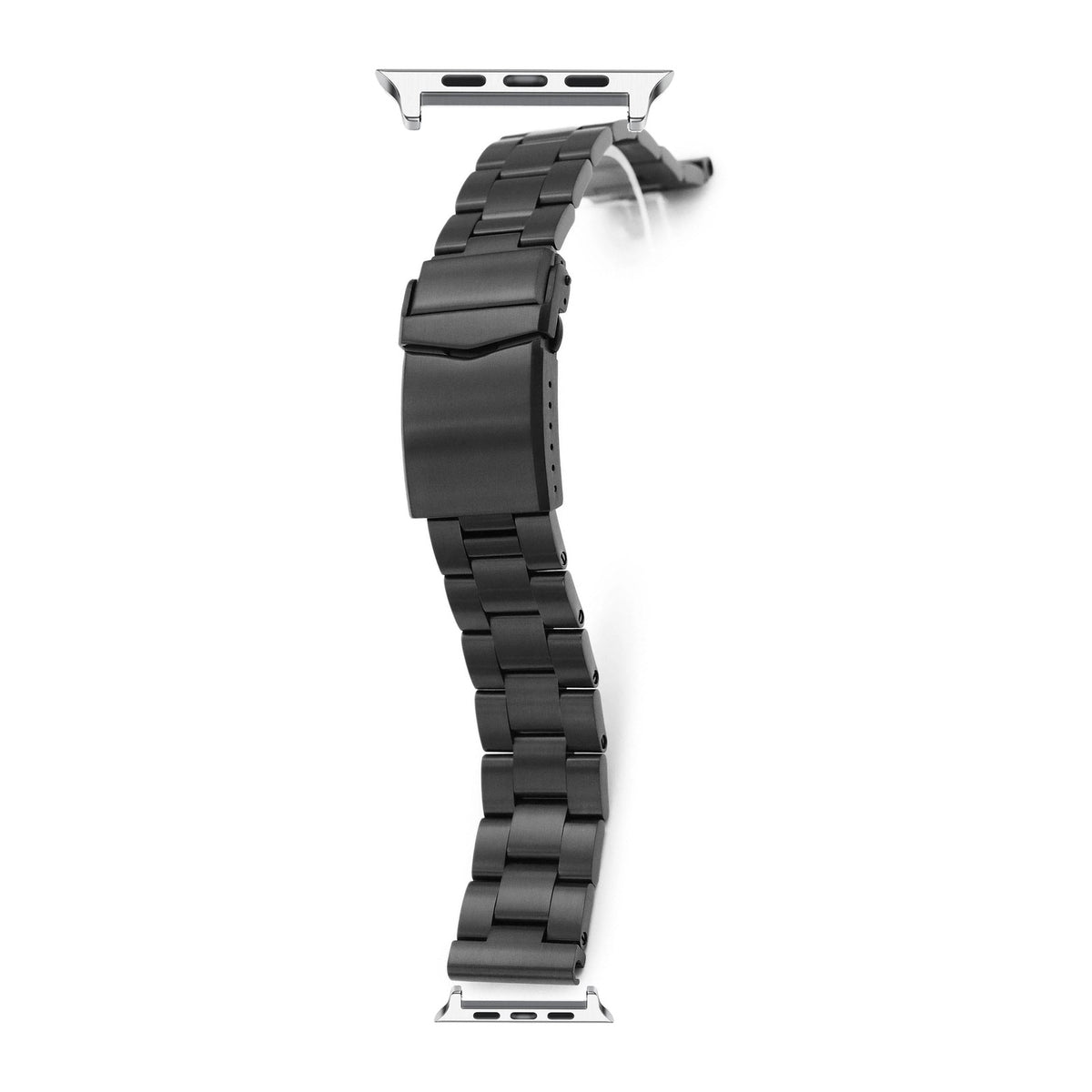 Black Super-O Steel Bracelet Starlight with V-Clasp with DLC Coating with Connecters - Spring Bar Type for Apple Watch