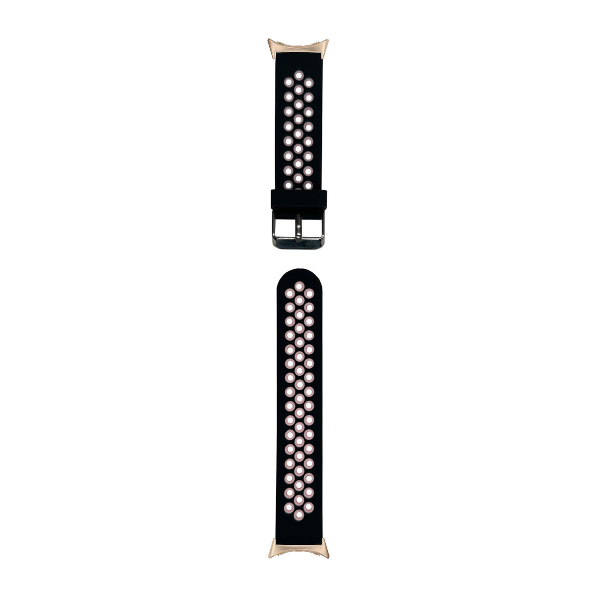 Flexi Sports Silicone Black/Pink Rose Gold with Google Pixel Spring Bar Adapters - Wear Any 20mm Strap! for Pixel Watch 3-5 45mm