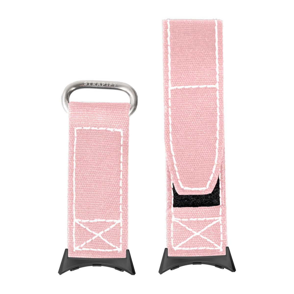 Military Velcro - Pink | White Stitching Black with Google Pixel Spring Bar Adapters - Wear Any 20mm Strap! for Pixel Watch 3-5 45mm