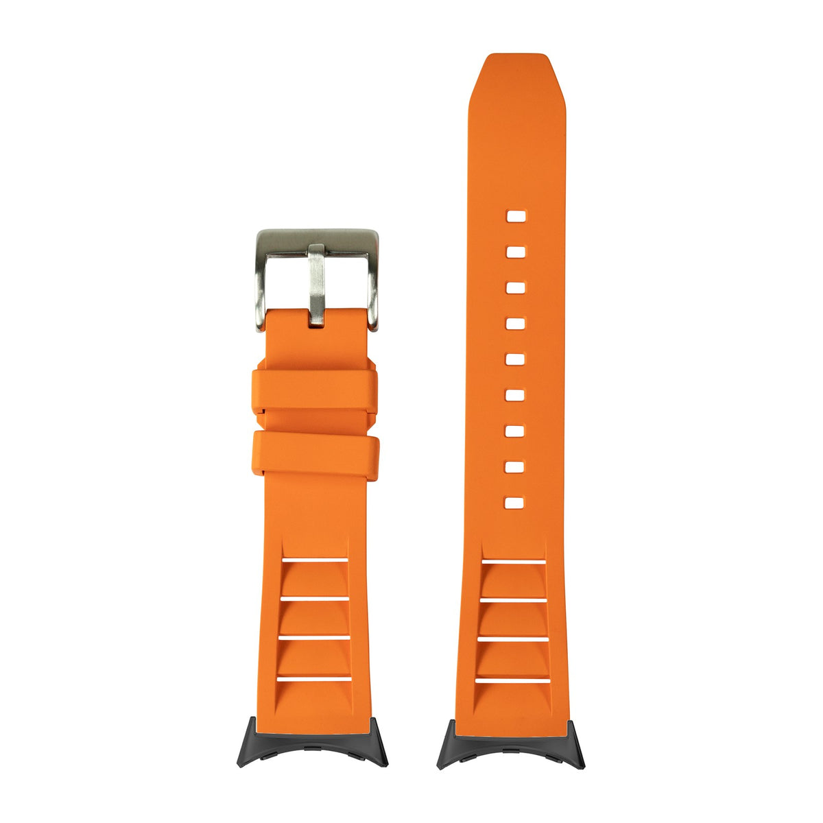 Shark Fin FKM Rubber - Orange with Google Pixel Spring Bar Adapters - Wear Any 20mm Strap! for Pixel Watch 1-5 41mm
