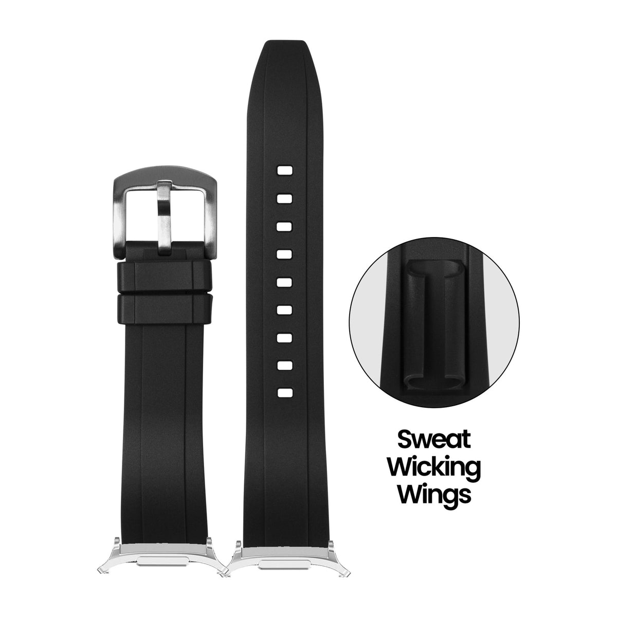 Kingston FKM Rubber - Black Silver with Strap Adapter for Galaxy Watch 8-9/Ultra