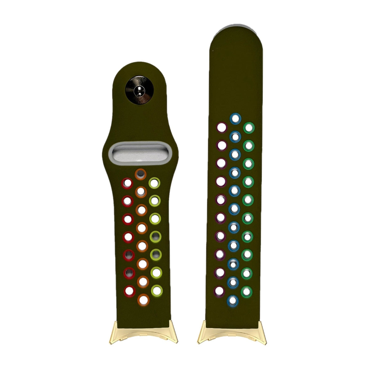 Rainbow Sports Silicone Army Green Gold with Google Pixel Spring Bar Adapters - Wear Any 20mm Strap! for Pixel Watch 3-5 45mm