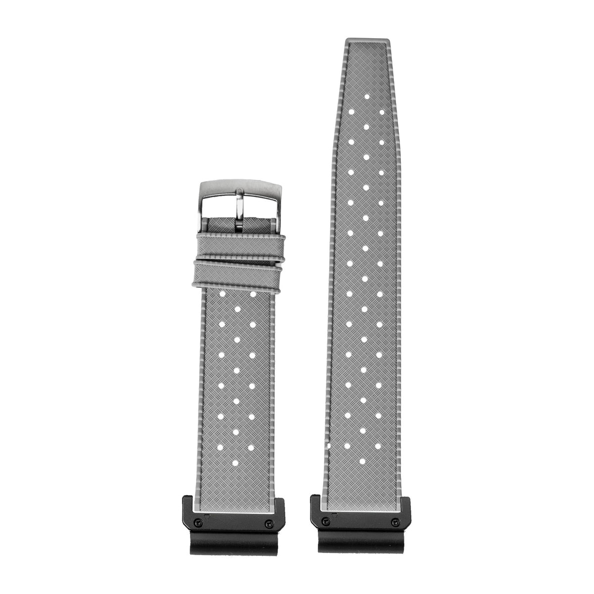 King Tropic FKM Rubber - Grey Black with Slim Military Spring Bar Adapters - Wear Any Non-Garmin Strap! for QuickFit