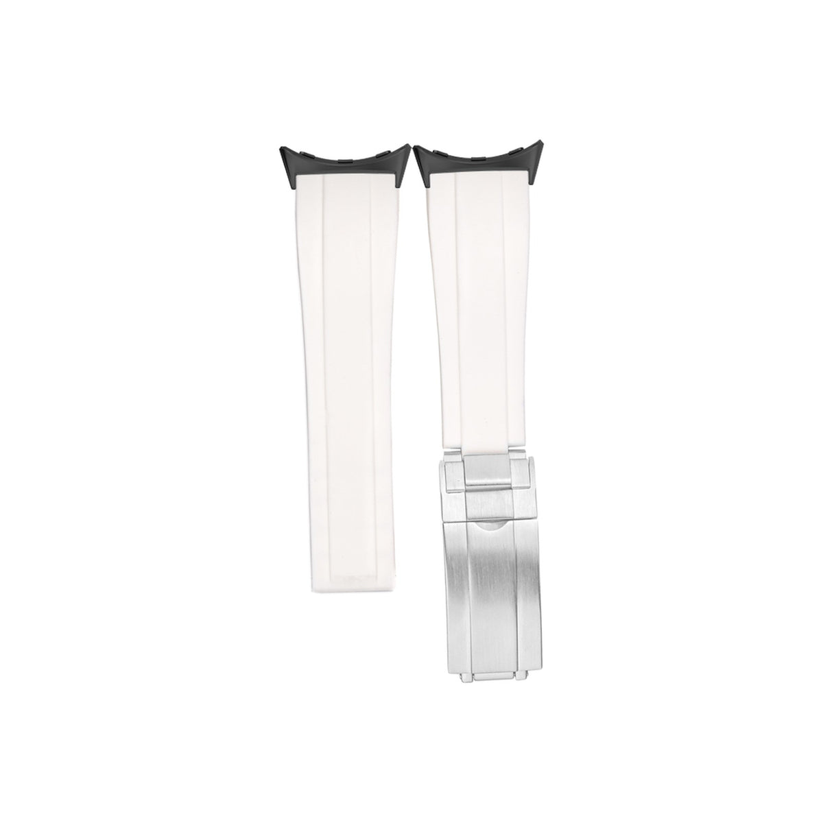 Vulcanised Rubber with Oyster Clasp - White with Google Pixel Spring Bar Adapters - Wear Any 20mm Strap! for Pixel Watch 3-5 45mm