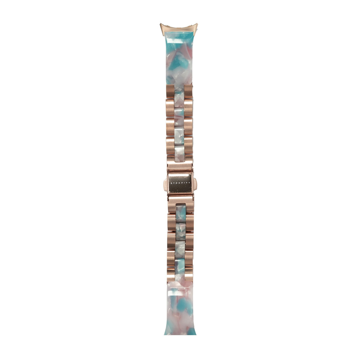 Acetate Bangle - Blue Pearl / Rose Gold Rose Gold with Google Pixel Spring Bar Adapters - Wear Any 20mm Strap! for Pixel Watch 3-5 45mm