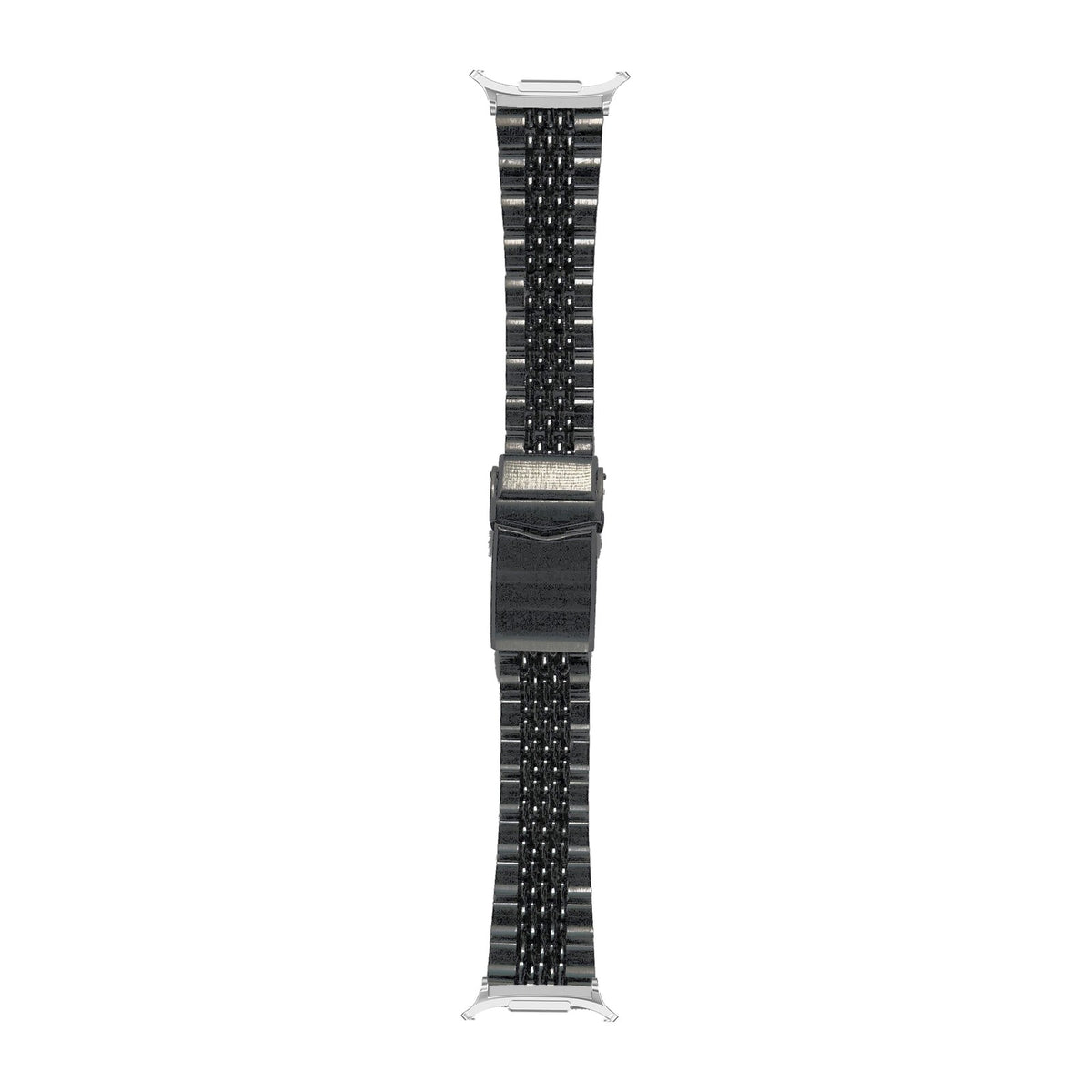 Black Goma BOR Steel Bracelet Silver with V-Clasp DLC Coated with Strap Adapter for Galaxy Watch 8-9/Ultra
