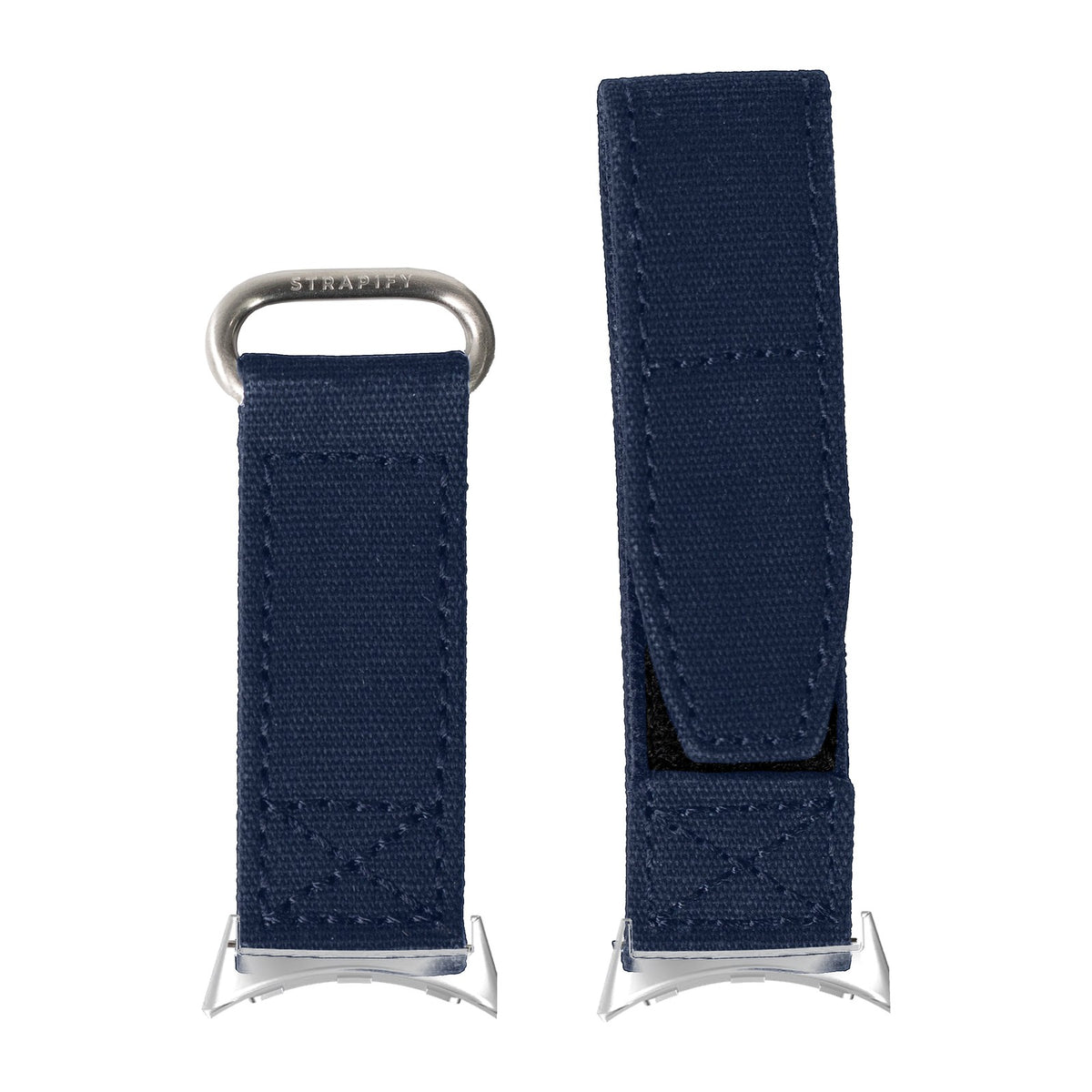 Military Velcro - Navy Blue Silver with Google Pixel Spring Bar Adapters - Wear Any 20mm Strap! for Pixel Watch 3-5 45mm