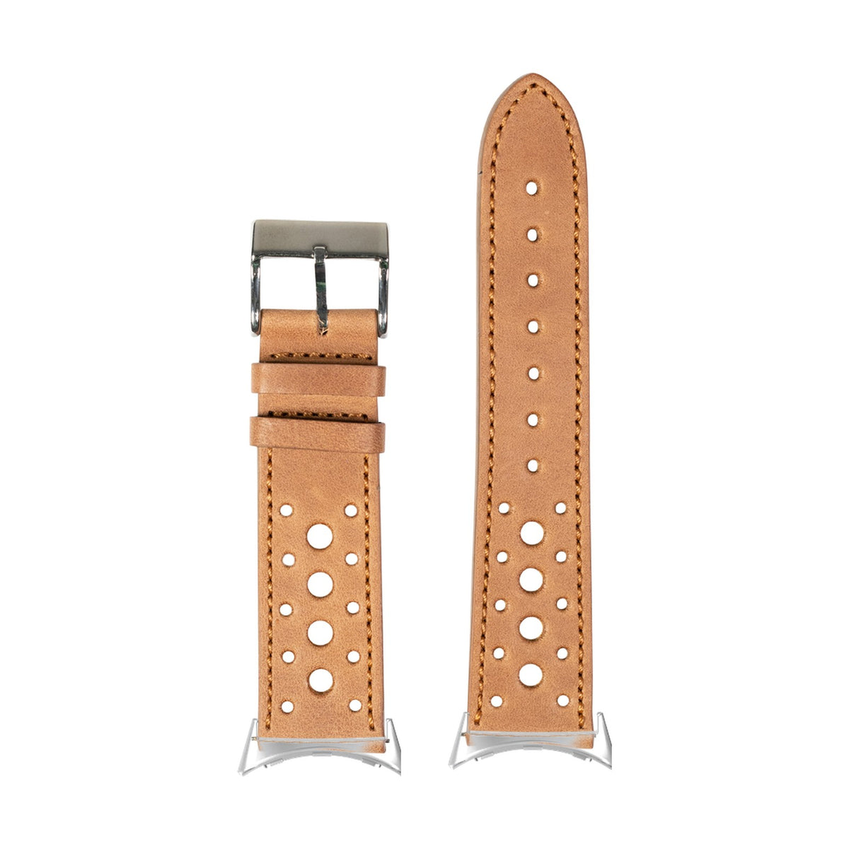 Leather - Daytona - Brown Silver with Google Pixel Spring Bar Adapters - Wear Any 20mm Strap! for Pixel Watch 3-5 45mm