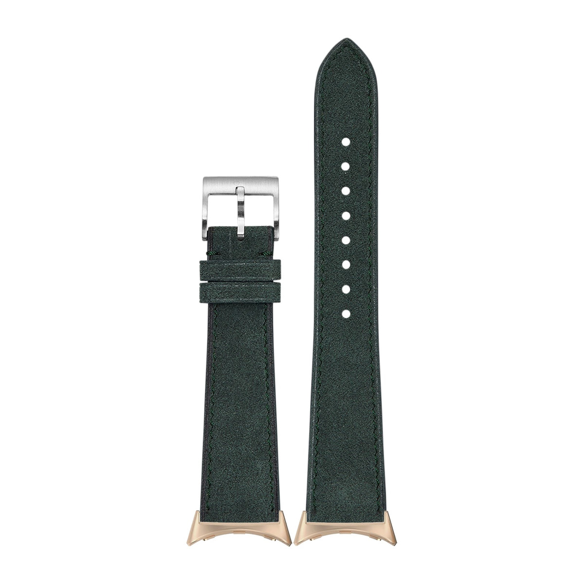 Alcantara Leather - Forest Green Rose Gold with Google Pixel Spring Bar Adapters - Wear Any 20mm Strap! for Pixel Watch 3-5 45mm