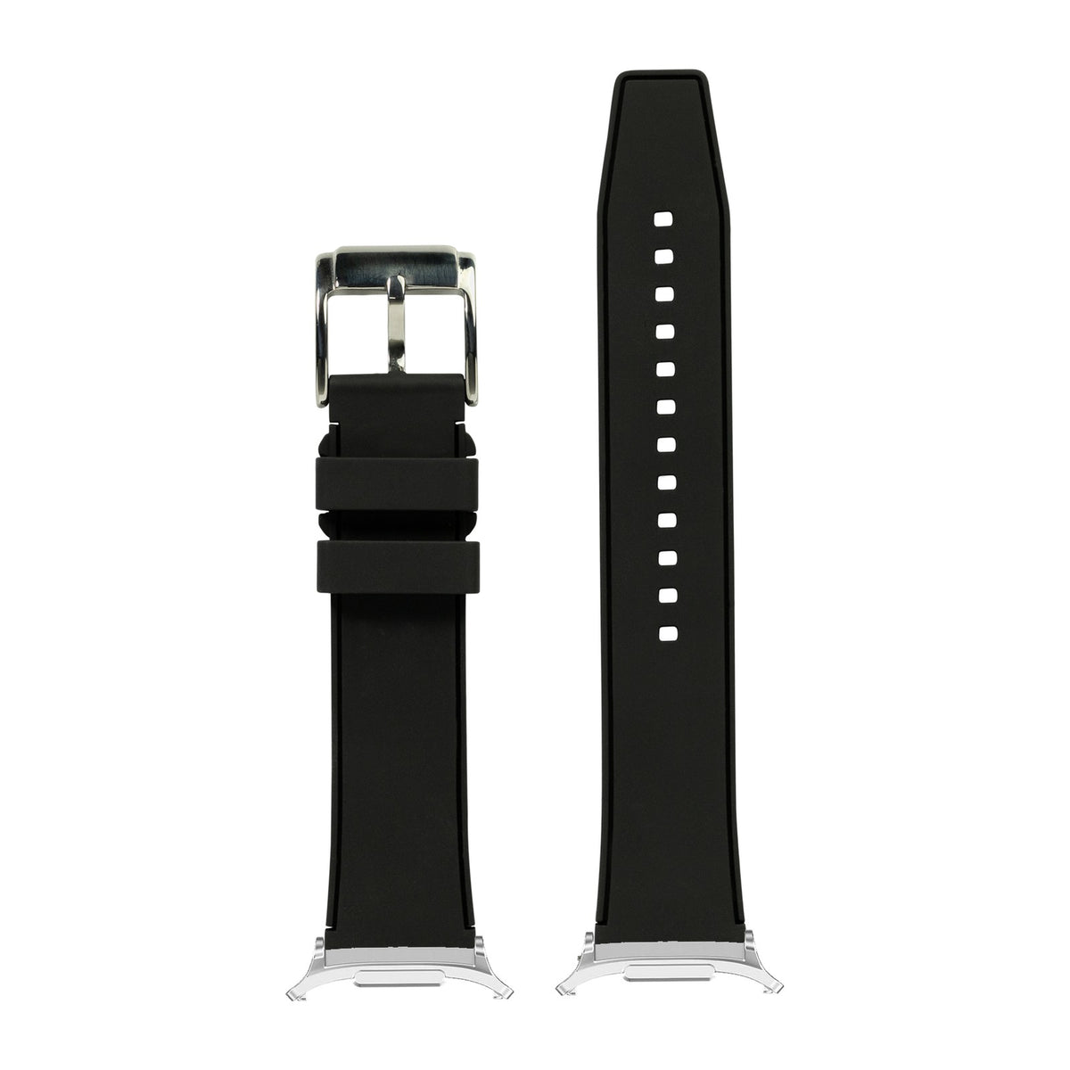 FKM Rubber - Two Tone Black Silver with Strap Adapter for Galaxy Watch 8-9/Ultra