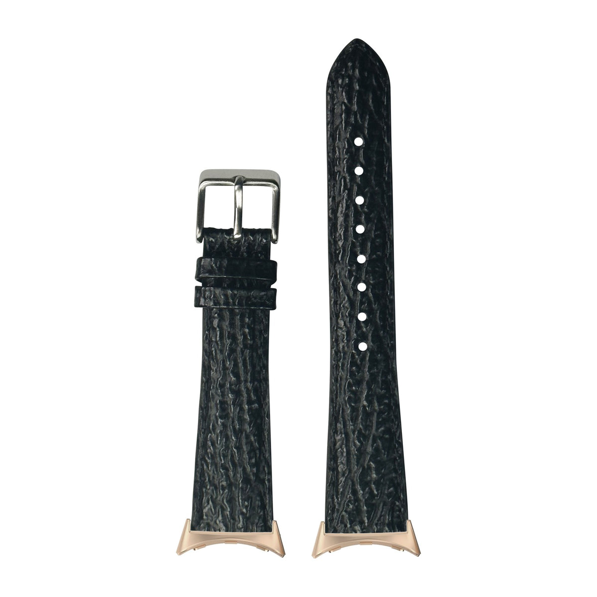 Faux Sharkskin - Black Rose Gold with Google Pixel Spring Bar Adapters - Wear Any 20mm Strap! for Pixel Watch 1-5 41mm