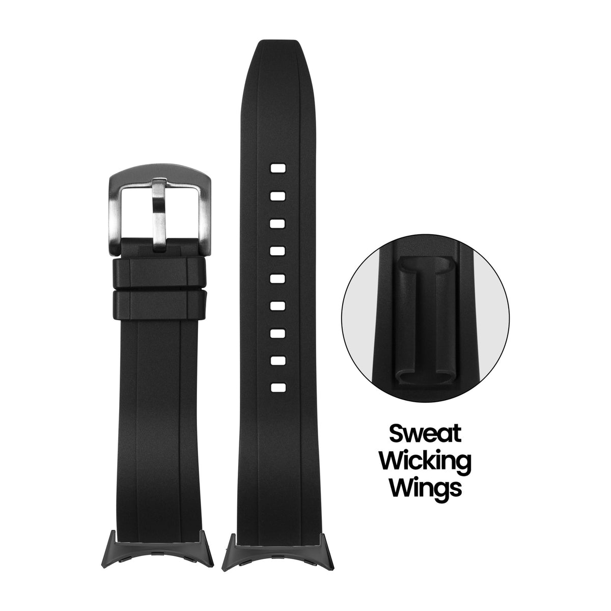 Kingston FKM Rubber - Black Black with Google Pixel Spring Bar Adapters - Wear Any 20mm Strap! for Pixel Watch 1-5 41mm