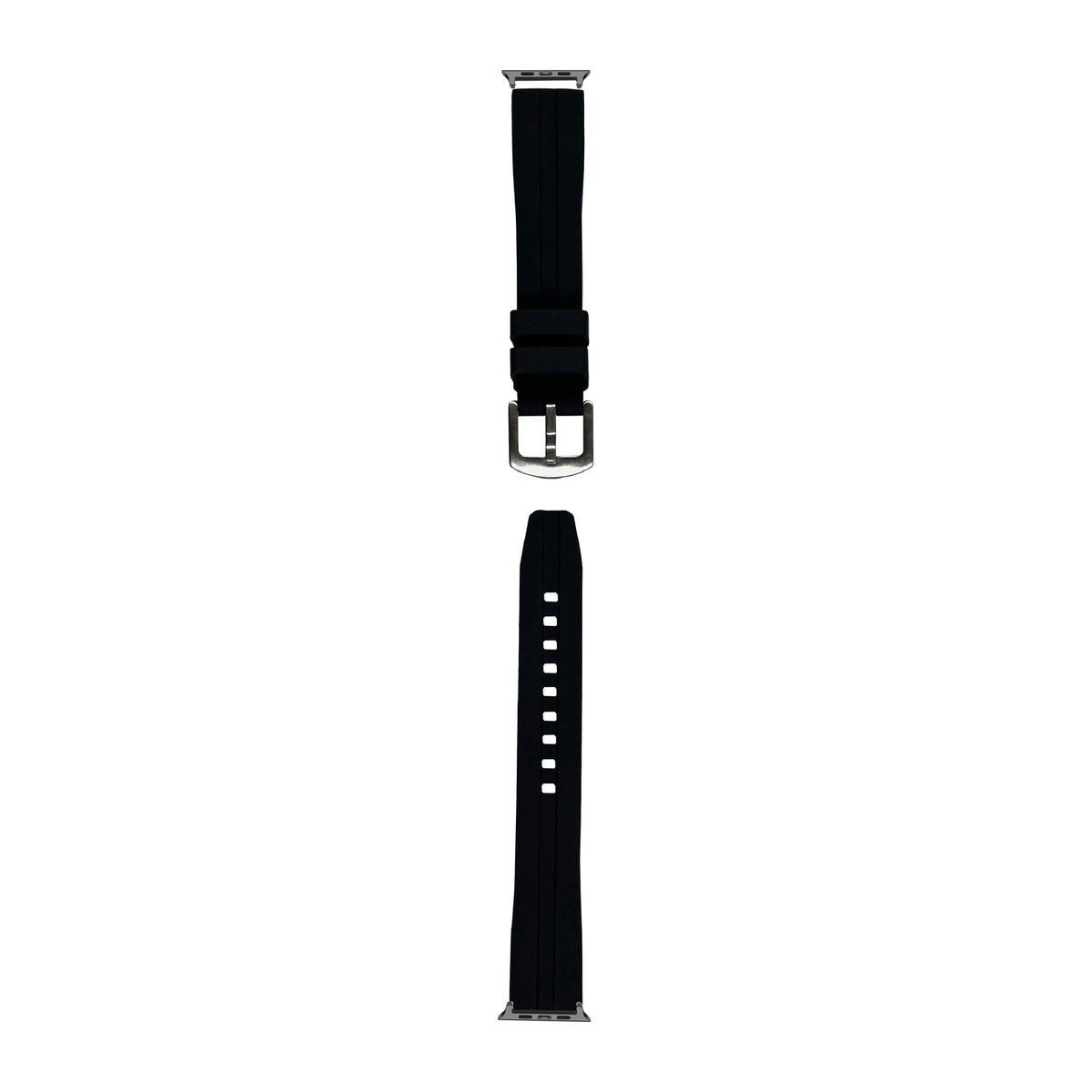 Large Silicone - Black Black with Connecters - Spring Bar Type for Apple Watch