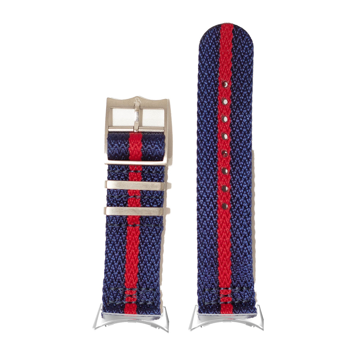 Sharktooth Militex - Blue / Red Silver with Google Pixel Spring Bar Adapters - Wear Any 20mm Strap! for Pixel Watch 1-5 41mm