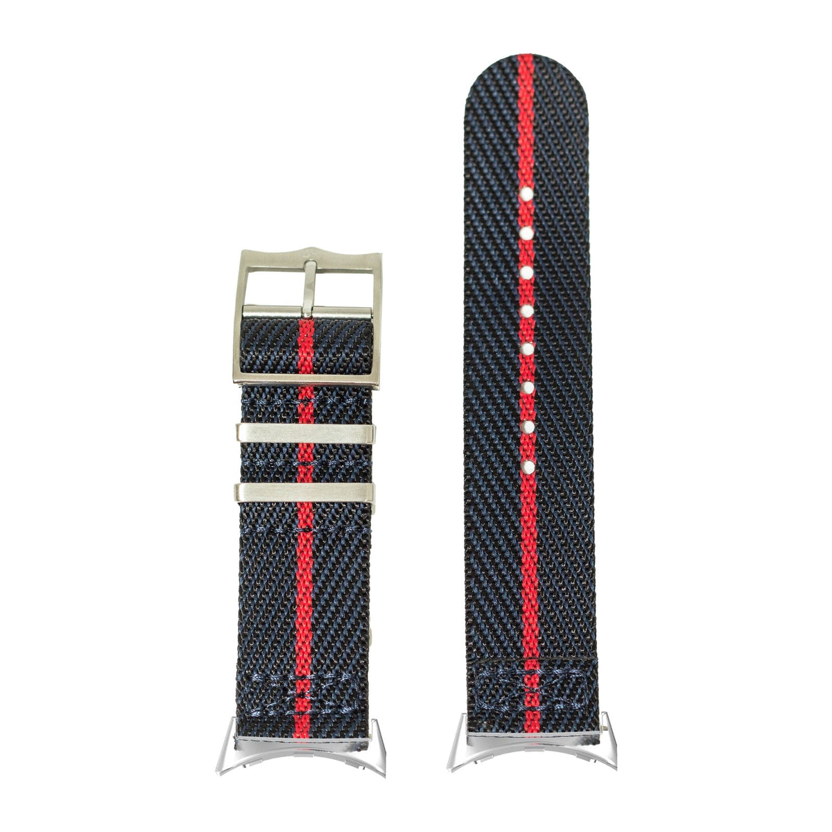 Cross Militex - Night Blue / Red Silver with Google Pixel Spring Bar Adapters - Wear Any 20mm Strap! for Pixel Watch 3-5 45mm