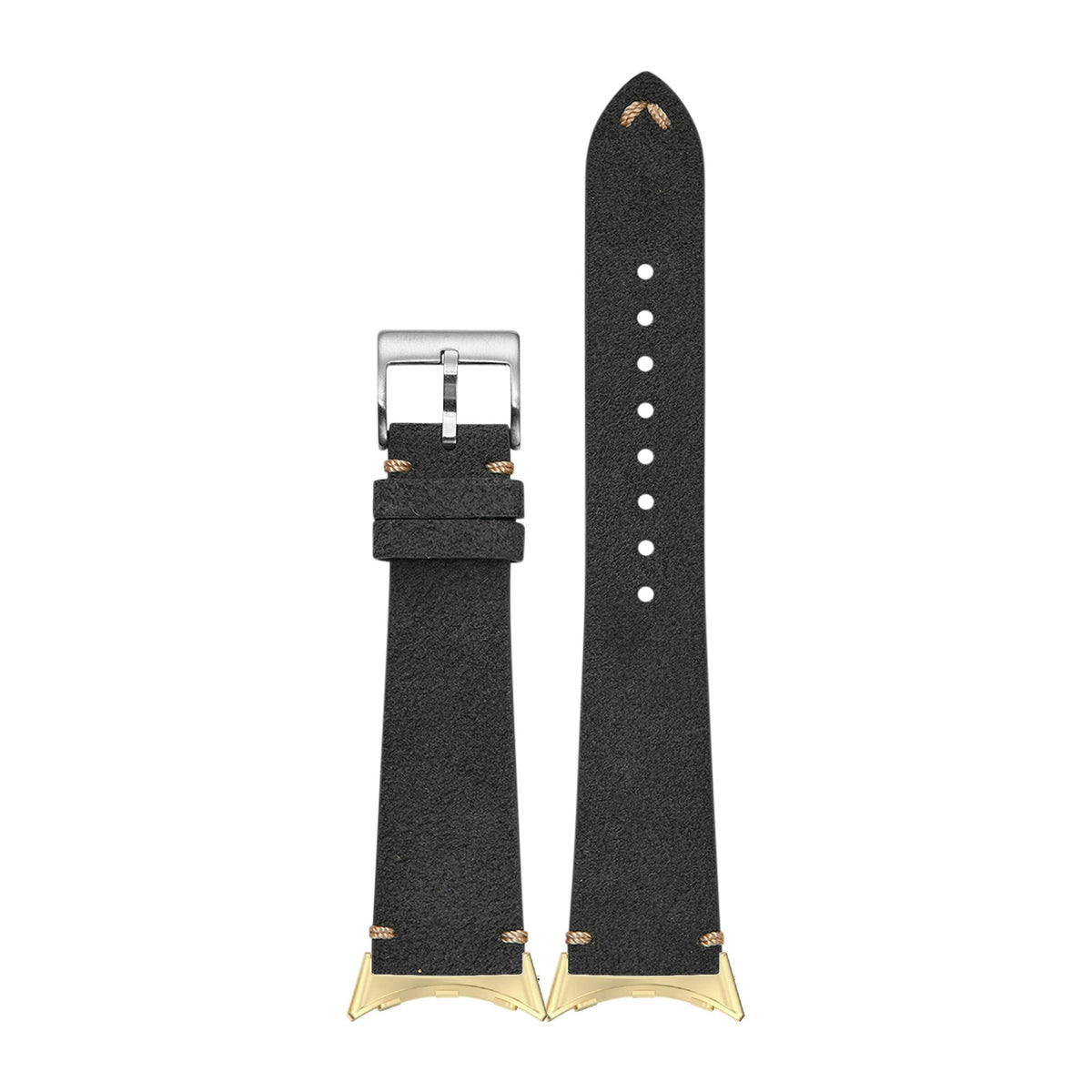 Alcantara Leather - Vintage - Dark Grey Gold with Google Pixel Spring Bar Adapters - Wear Any 20mm Strap! for Pixel Watch 3-5 45mm