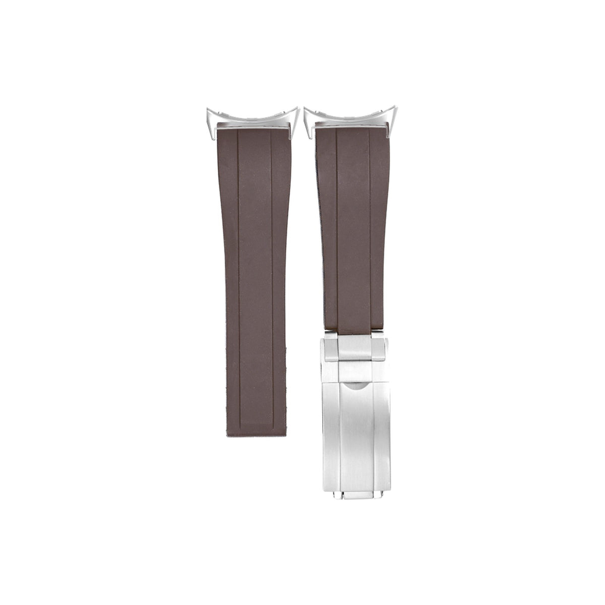 Vulcanised Rubber Silver with Oyster Clasp - Brown with Google Pixel Spring Bar Adapters - Wear Any 20mm Strap! for Pixel Watch 1-5 41mm